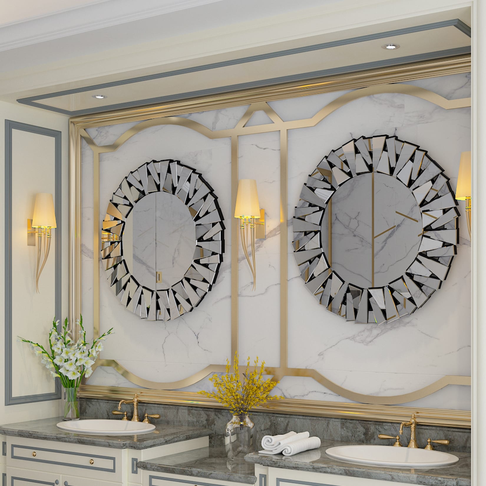 Grands miroirs décoratifs ronds, miroirs muraux en verre artistique, miroirs d'appoint - 32 po L x 32 po H