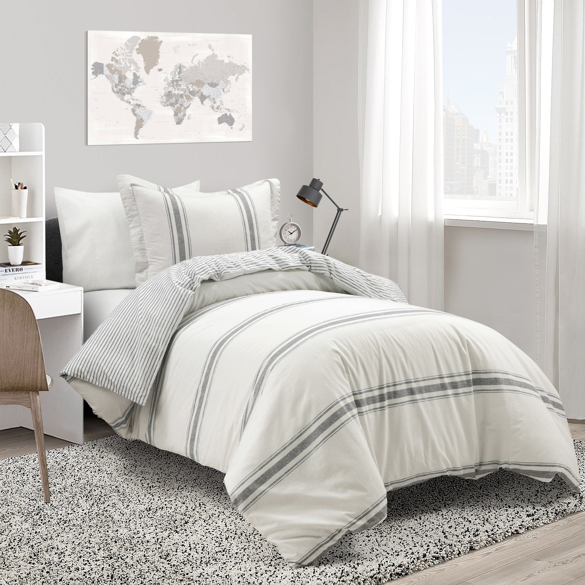 Ensemble housse de couette 3 pièces à rayures style ferme Lush Decor
