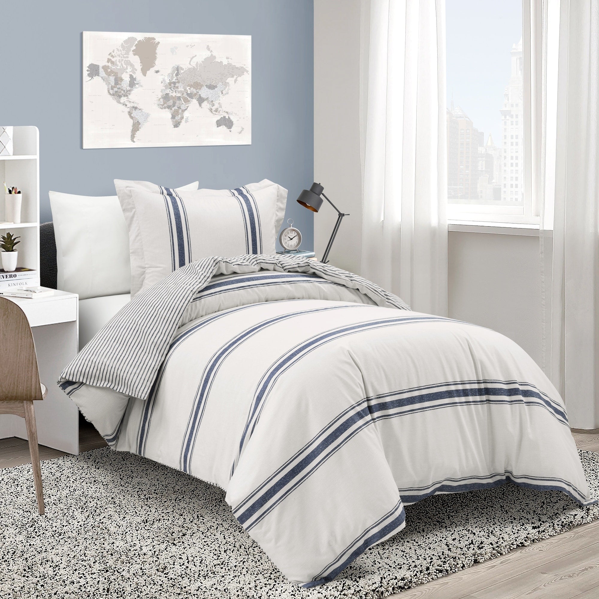 Ensemble housse de couette 3 pièces à rayures style ferme Lush Decor