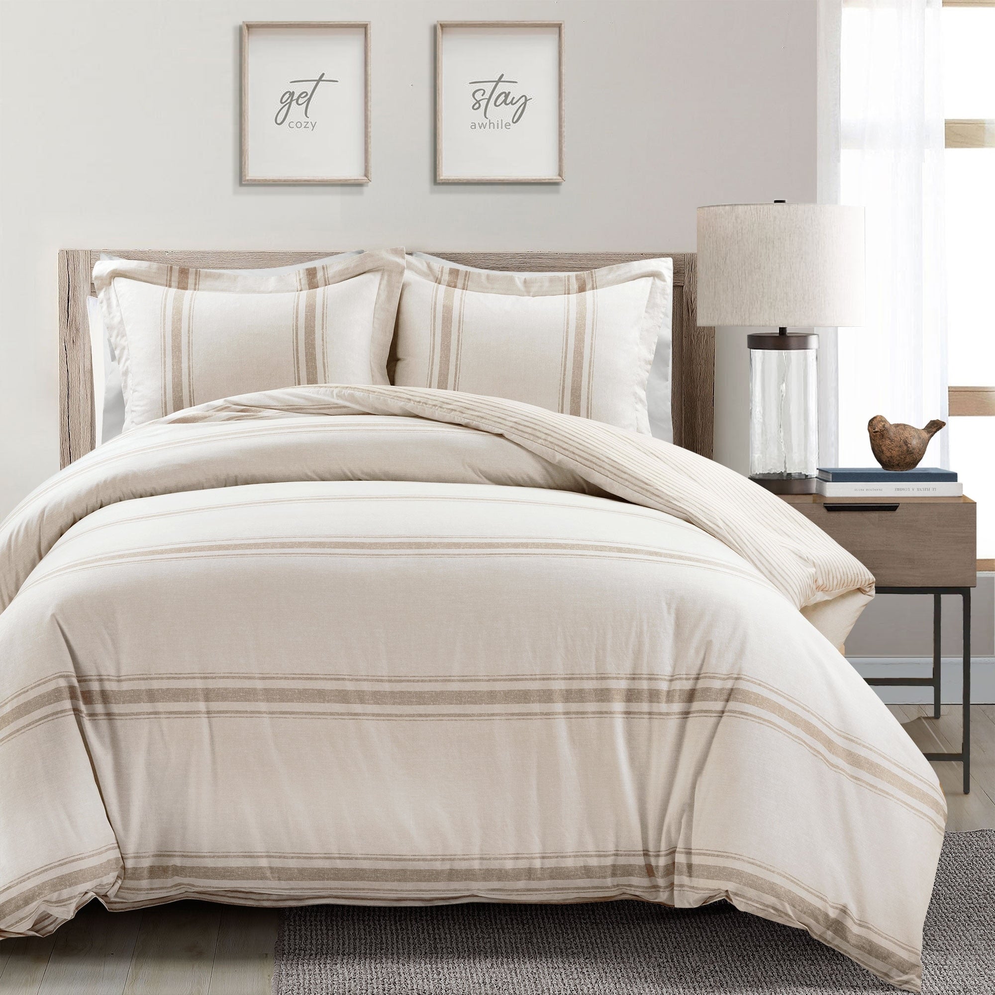 Ensemble housse de couette 3 pièces à rayures style ferme Lush Decor