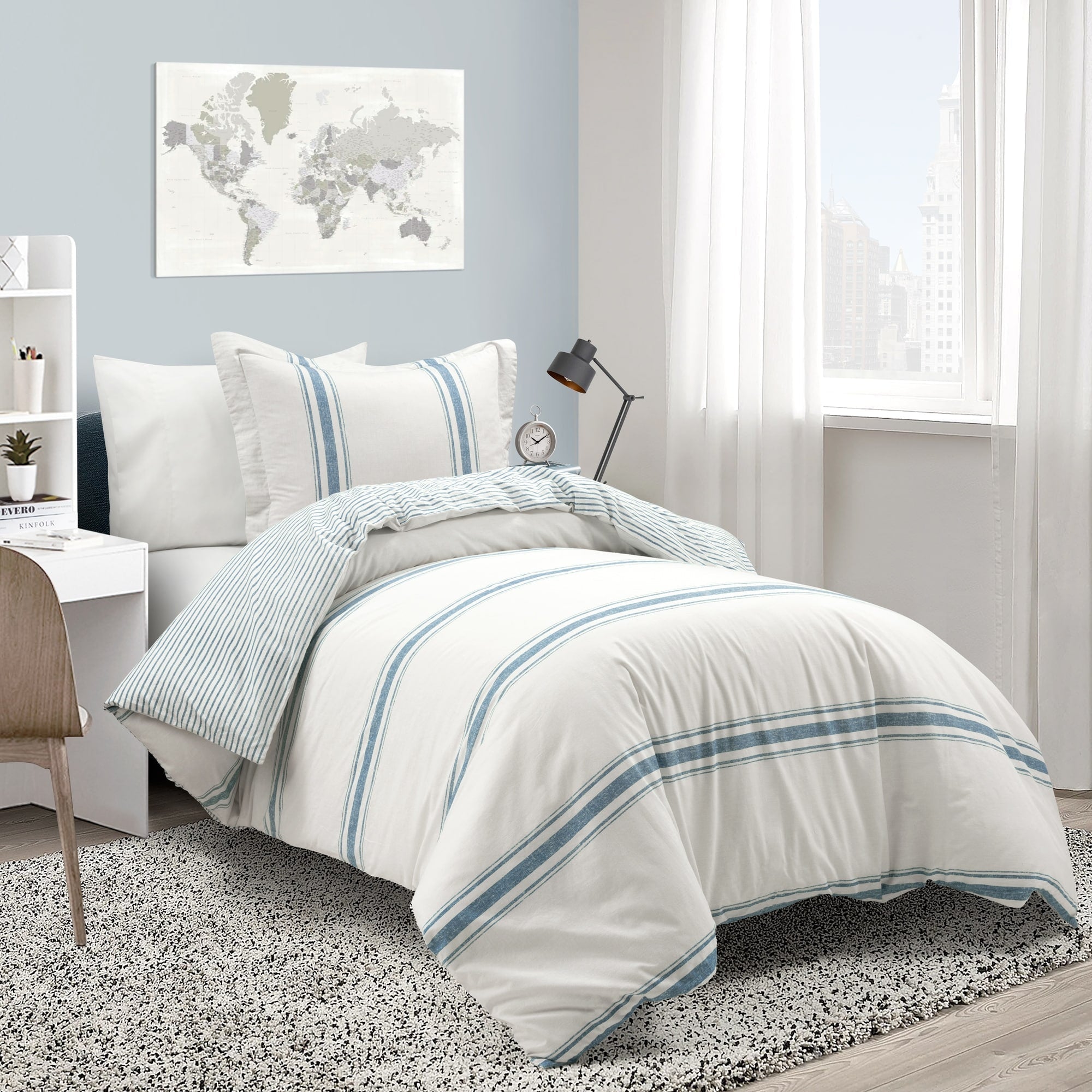 Ensemble housse de couette 3 pièces à rayures style ferme Lush Decor