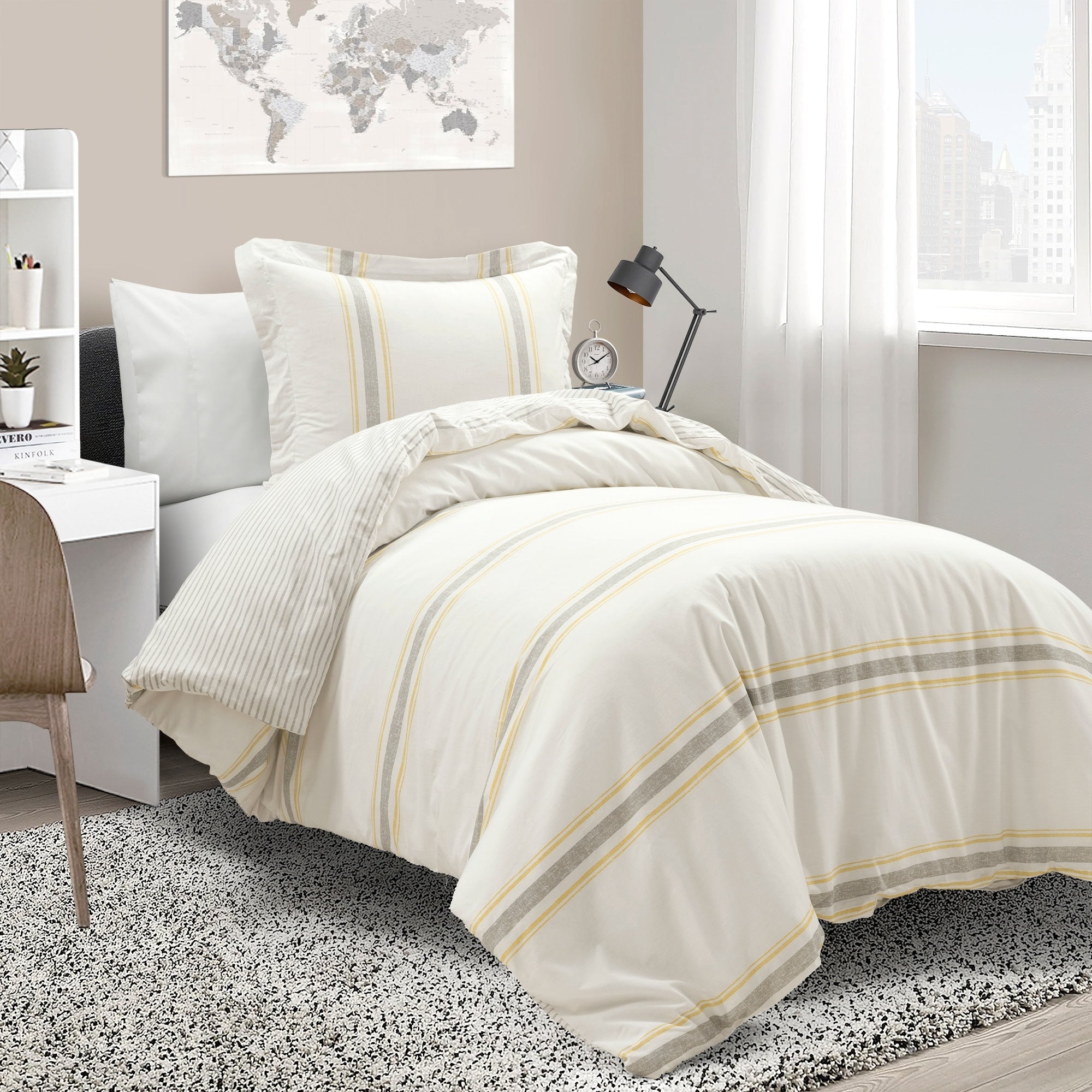 Ensemble housse de couette 3 pièces à rayures style ferme Lush Decor