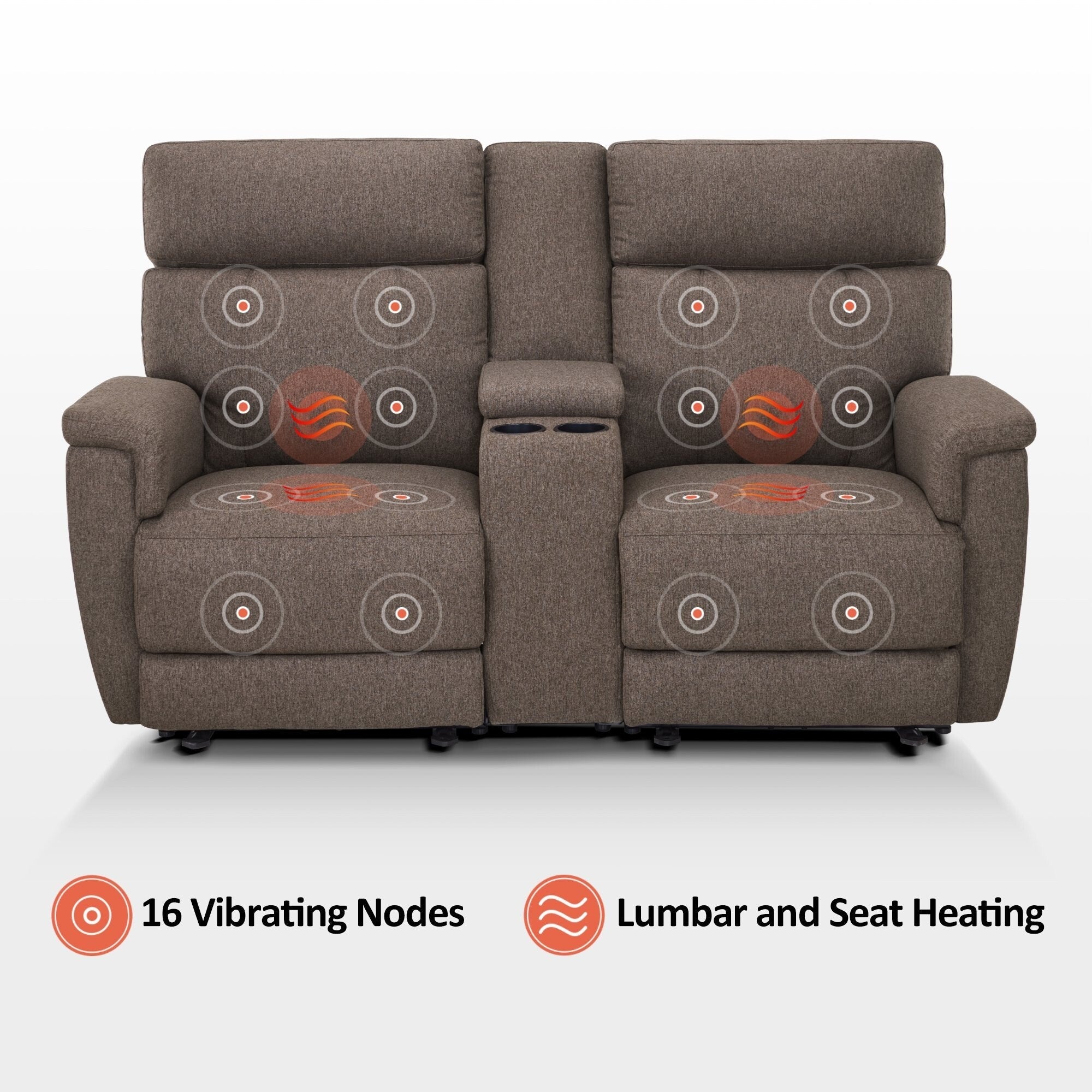 Canapé inclinable électrique MCombo 60.2 avec massage et double chauffage, appui-tête réglable, ports USB et Type-C, tissu