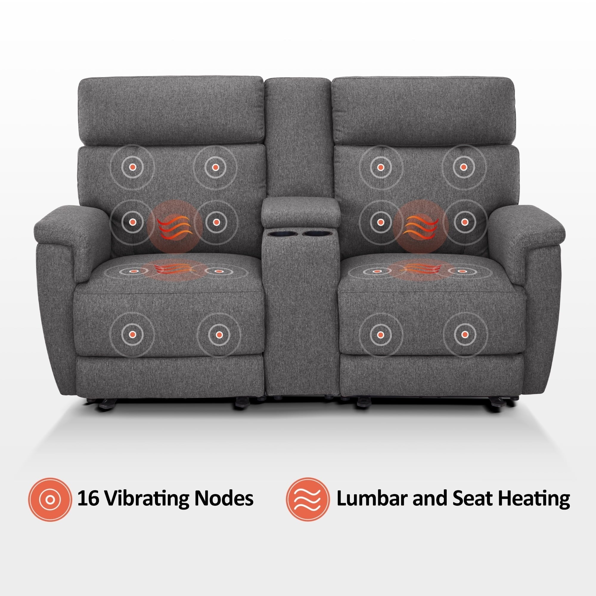 Canapé inclinable électrique MCombo 60.2 avec massage et double chauffage, appui-tête réglable, ports USB et Type-C, tissu