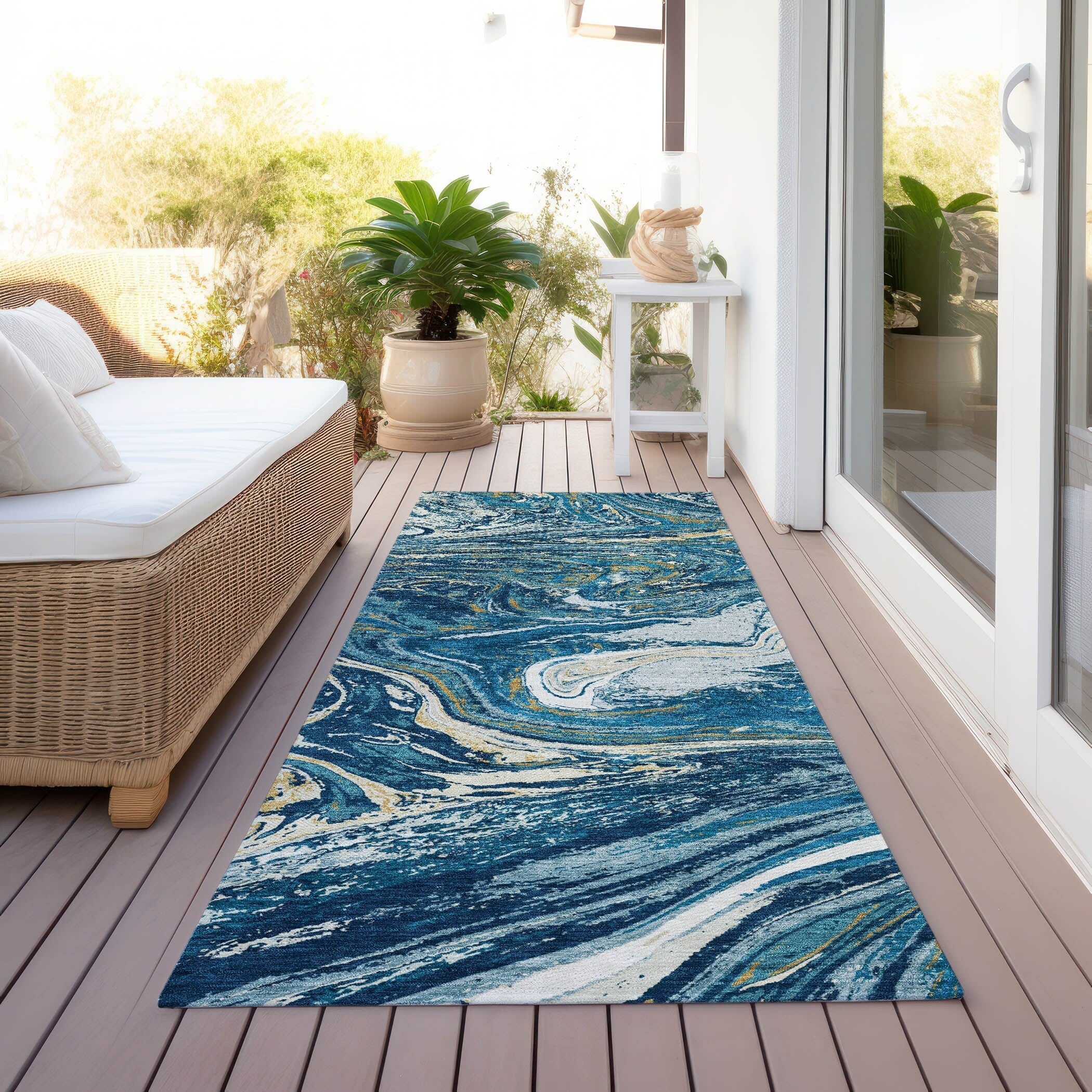 Tapis Chantille abstrait à motifs de coups de pinceau, lavable en machine, pour intérieur et extérieur