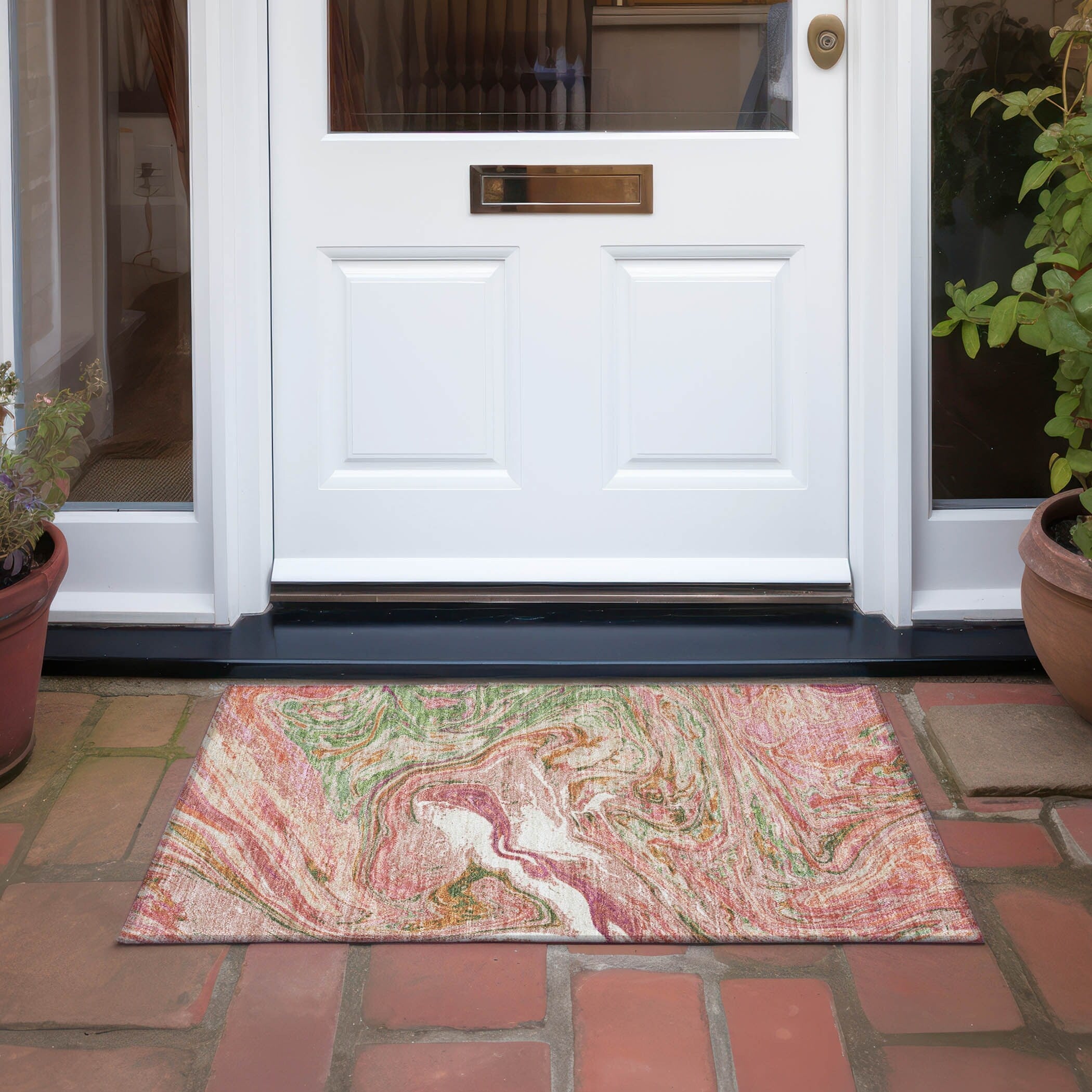 Tapis Chantille abstrait à motifs de coups de pinceau, lavable en machine, pour intérieur et extérieur