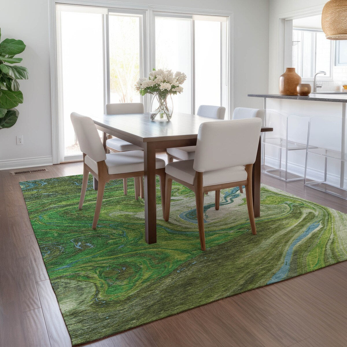 Tapis Chantille abstrait à motifs de coups de pinceau, lavable en machine, pour intérieur et extérieur