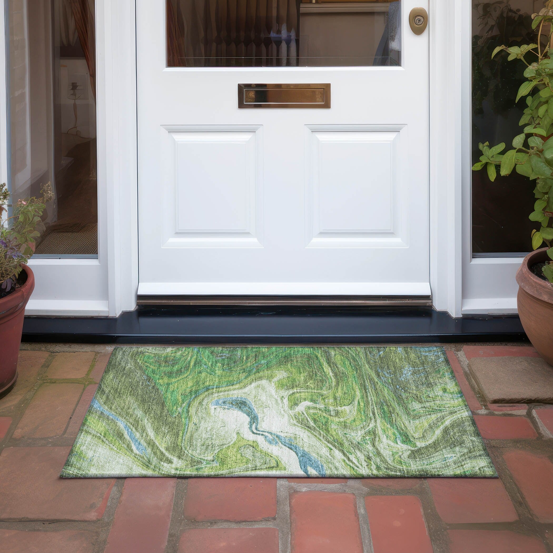 Tapis Chantille abstrait à motifs de coups de pinceau, lavable en machine, pour intérieur et extérieur