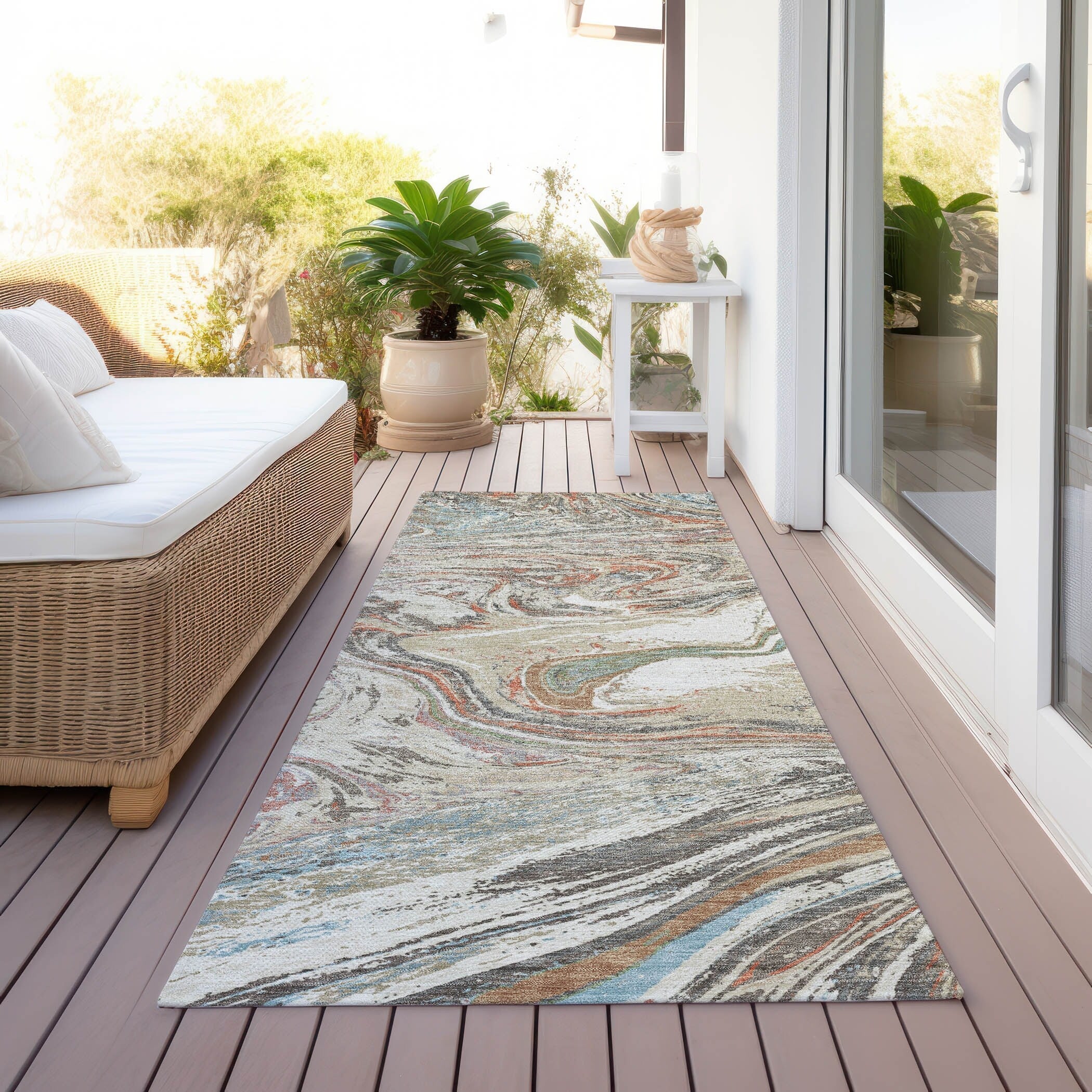 Tapis Chantille abstrait à motifs de coups de pinceau, lavable en machine, pour intérieur et extérieur