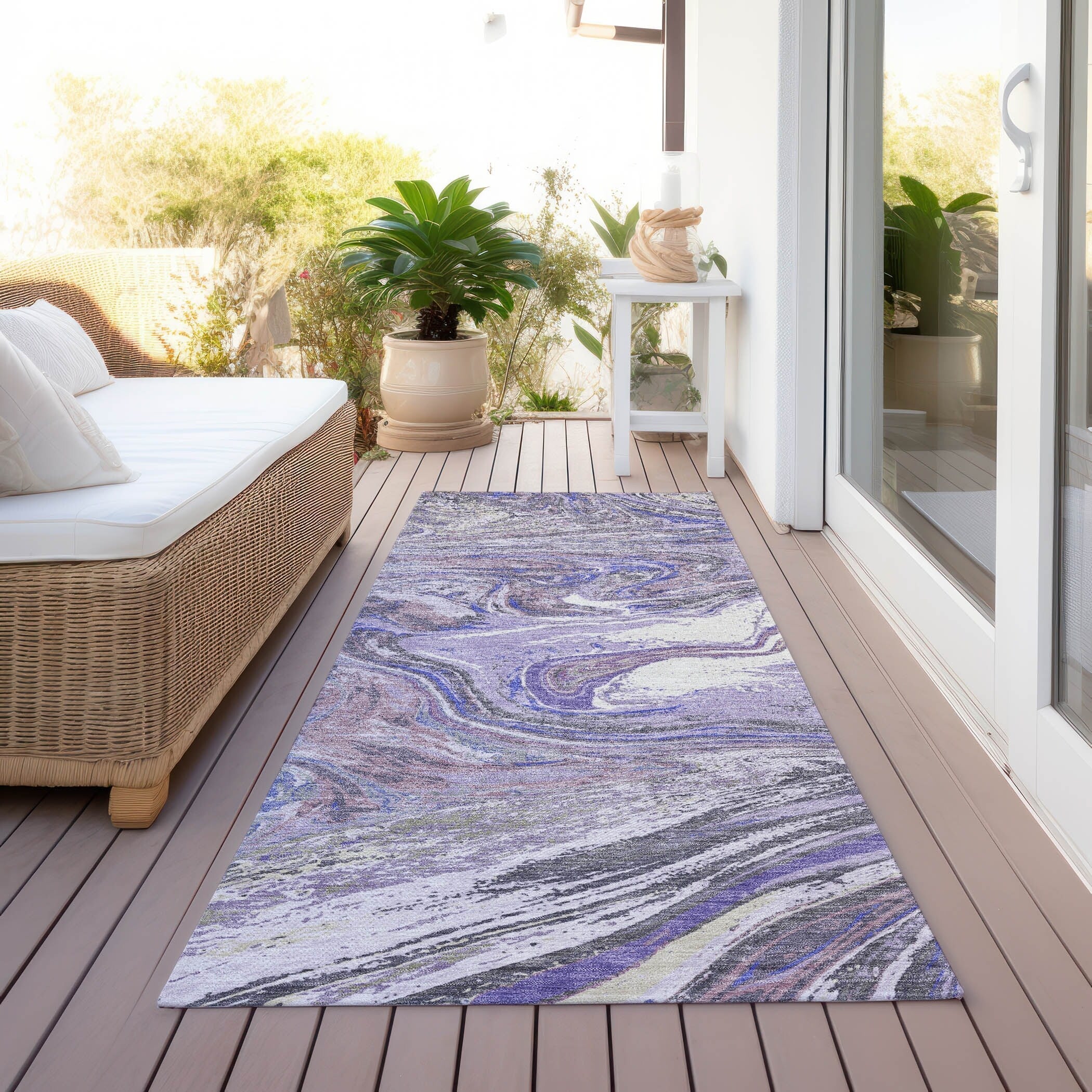 Tapis Chantille abstrait à motifs de coups de pinceau, lavable en machine, pour intérieur et extérieur