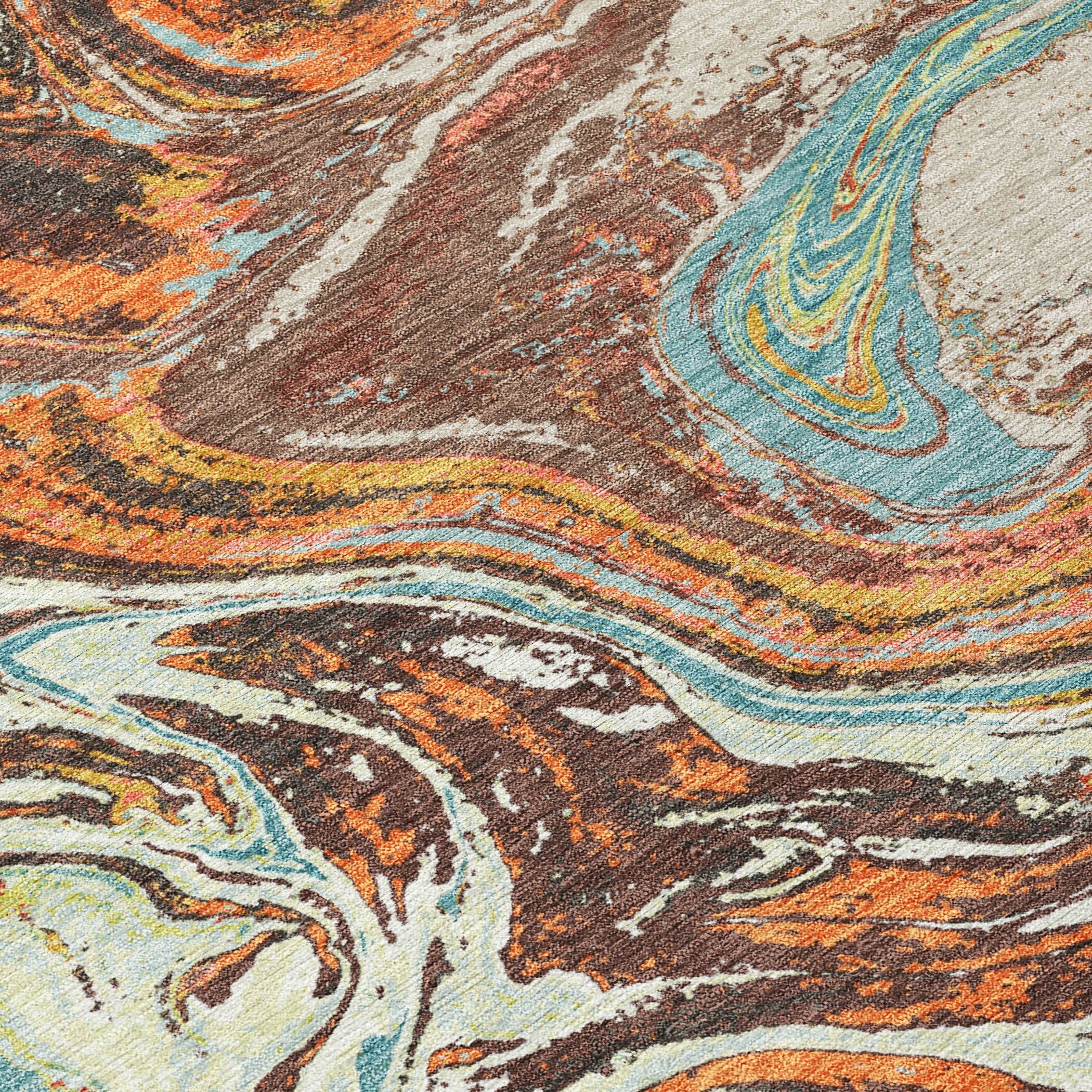 Tapis Chantille abstrait à motifs de coups de pinceau, lavable en machine, pour intérieur et extérieur