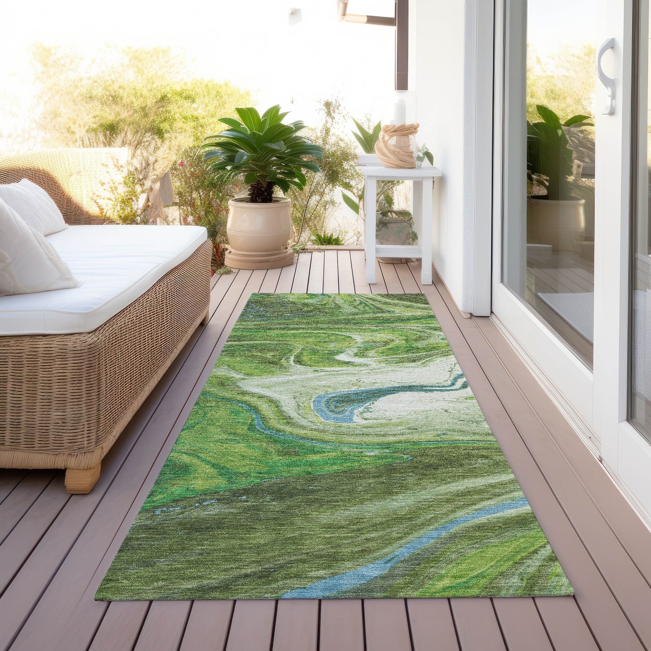 Tapis Chantille abstrait à motifs de coups de pinceau, lavable en machine, pour intérieur et extérieur