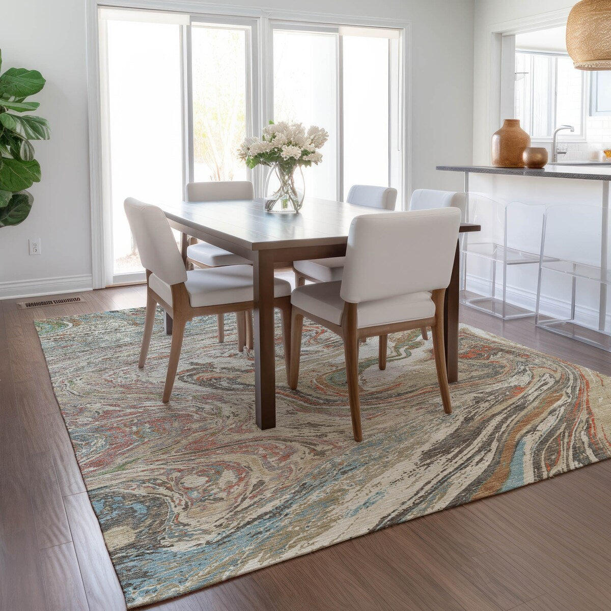 Tapis Chantille abstrait à motifs de coups de pinceau, lavable en machine, pour intérieur et extérieur