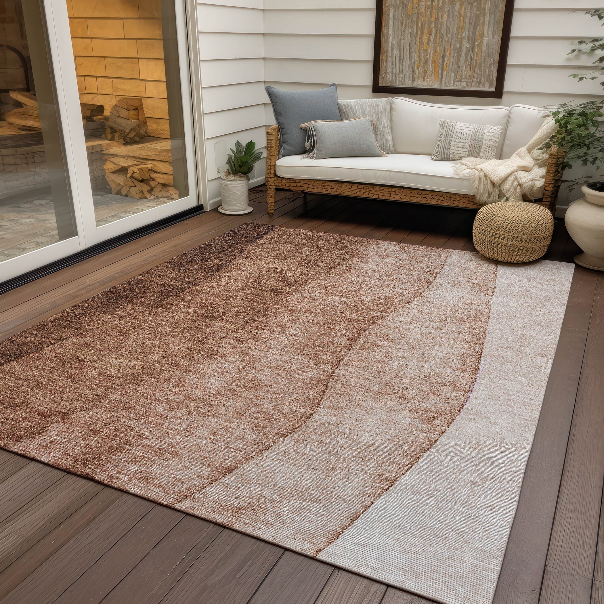 Tapis contemporain Chantille ombré lavable en machine pour intérieur/extérieur