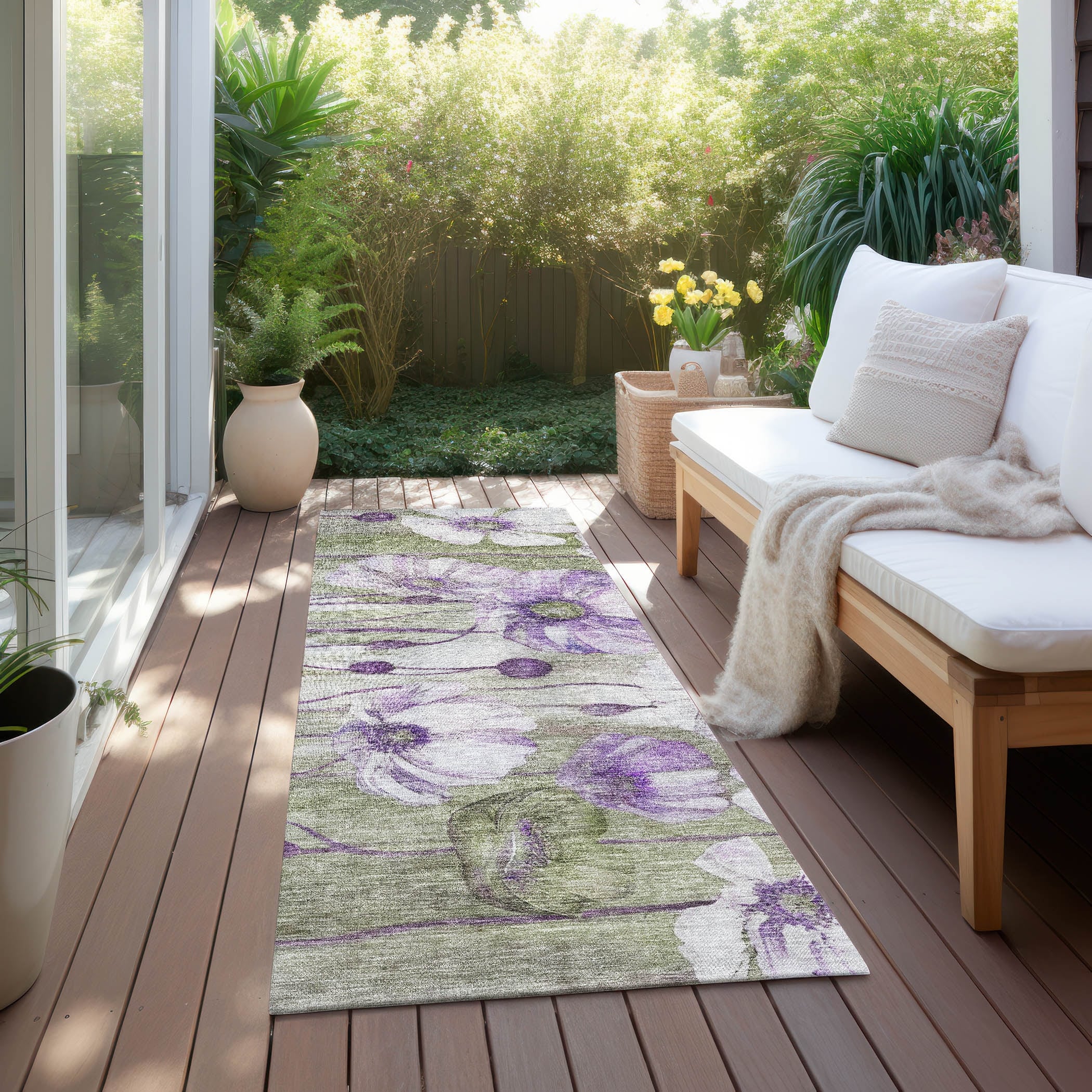 Tapis floral moderne Chantille lavable en machine pour intérieur/extérieur