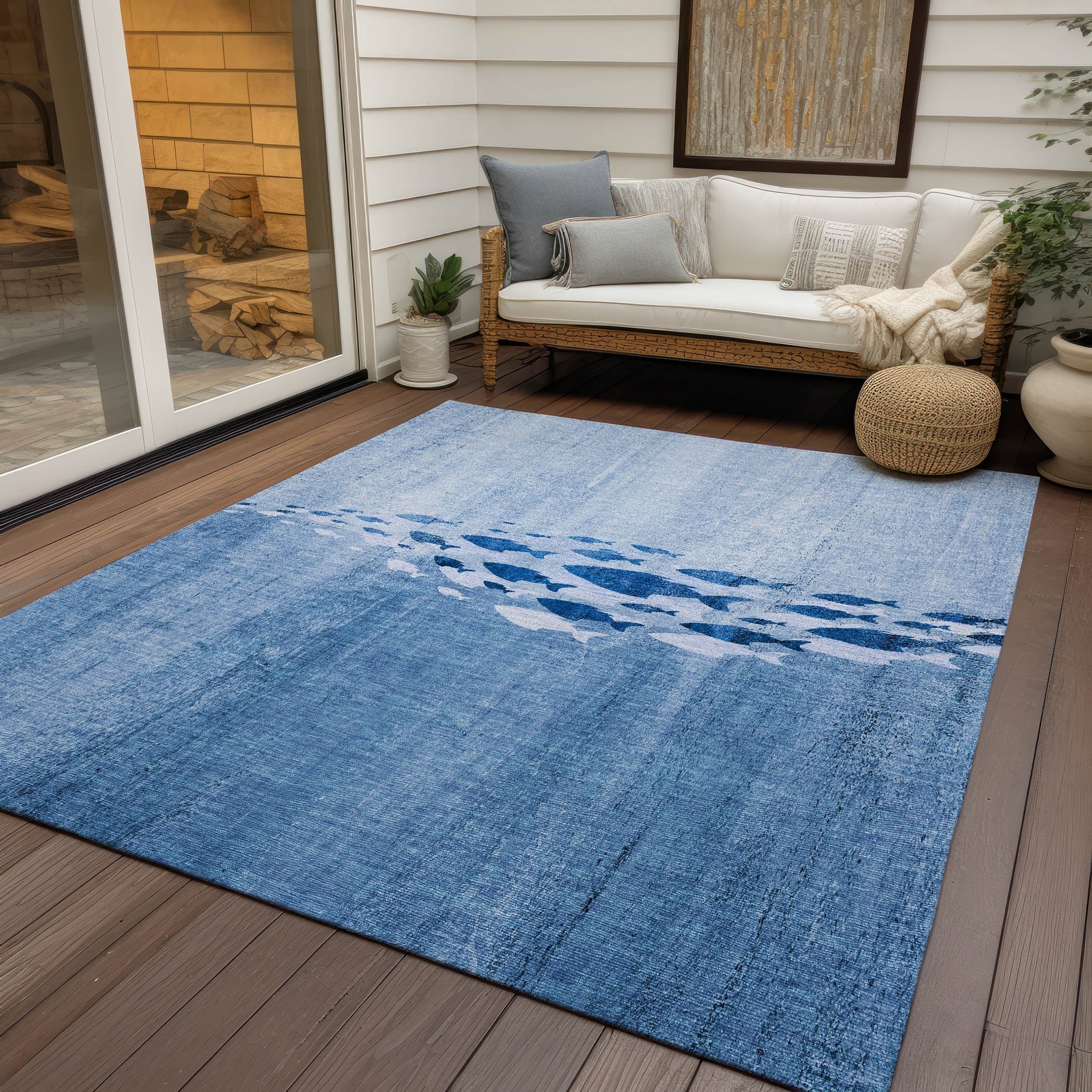 Tapis Chantille moderne Sea Life lavable en machine pour intérieur/extérieur