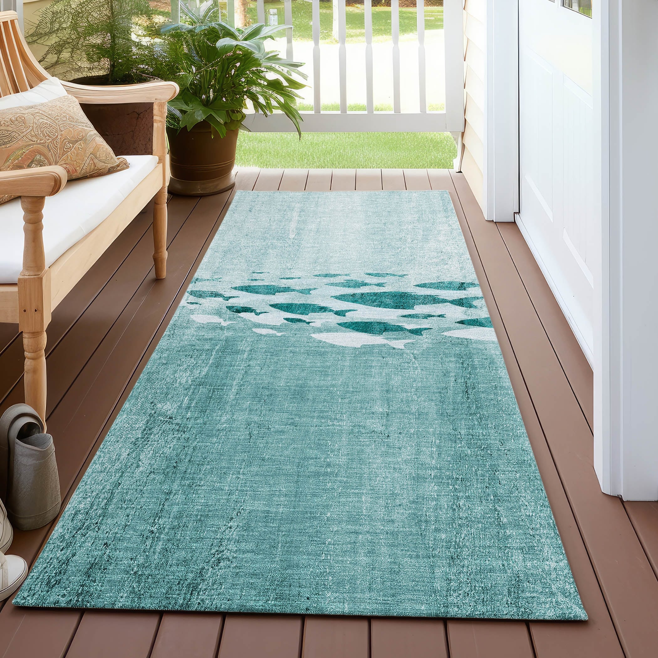 Tapis Chantille moderne Sea Life lavable en machine pour intérieur/extérieur