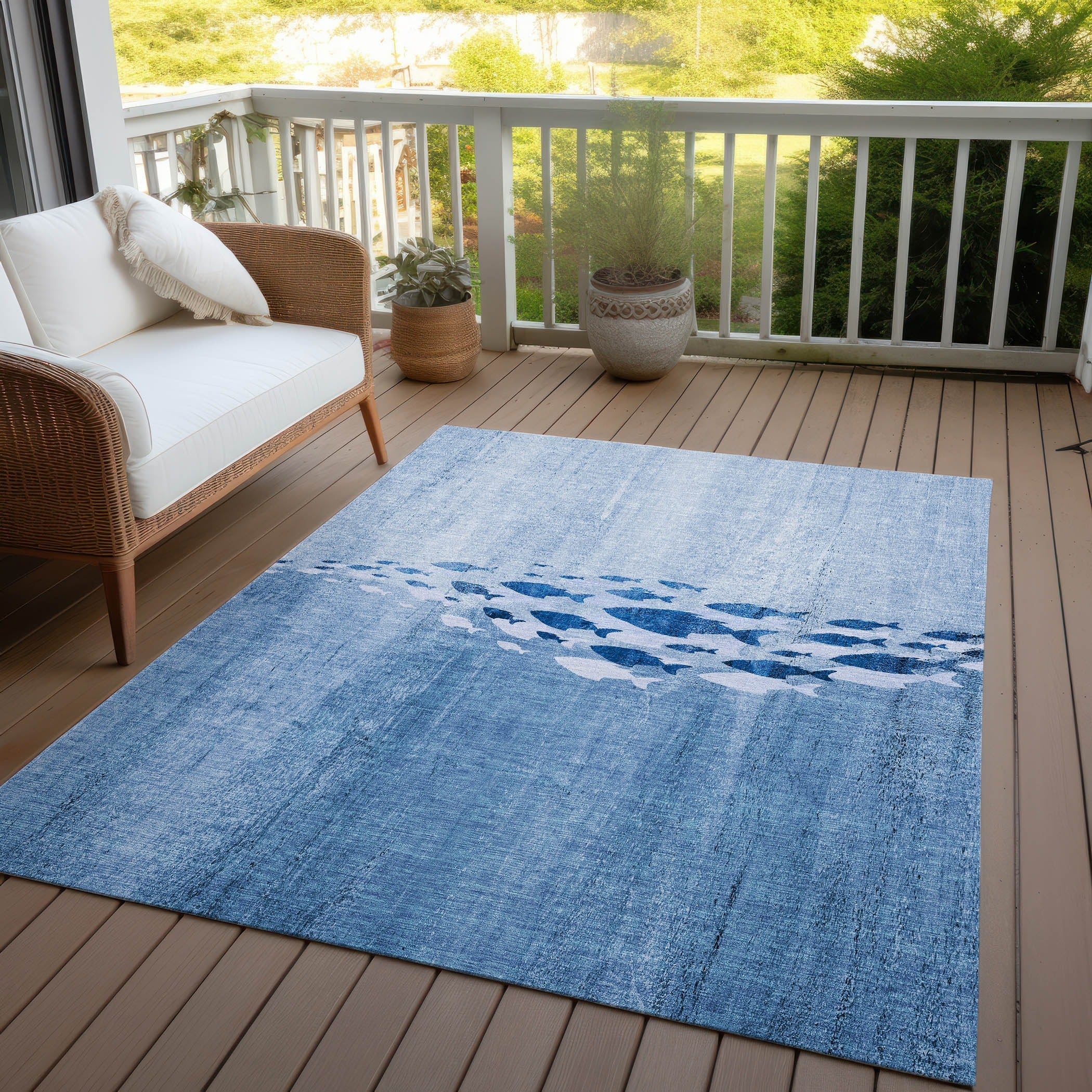 Tapis Chantille moderne Sea Life lavable en machine pour intérieur/extérieur