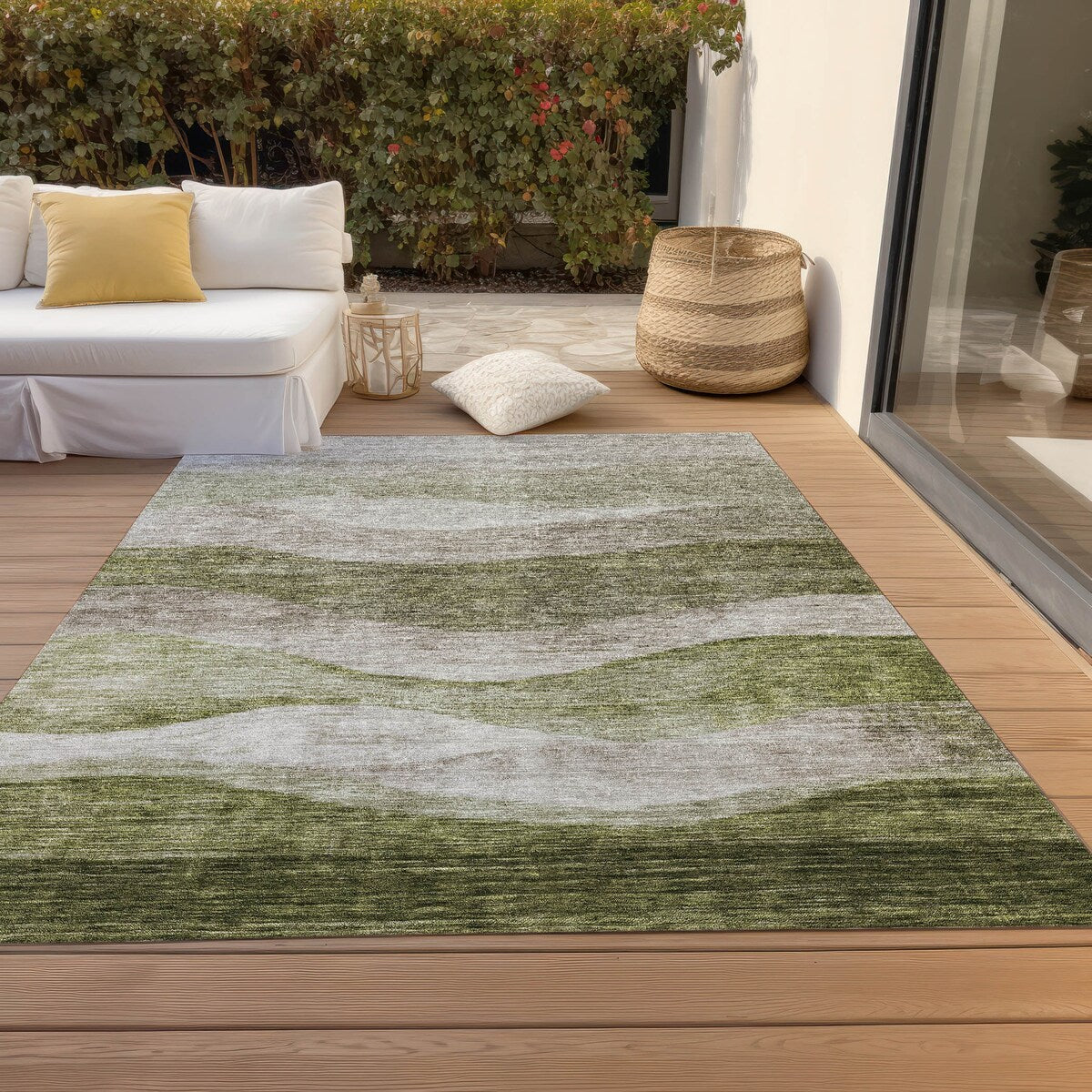 Tapis Chantille contemporain à vagues lavable en machine pour intérieur/extérieur