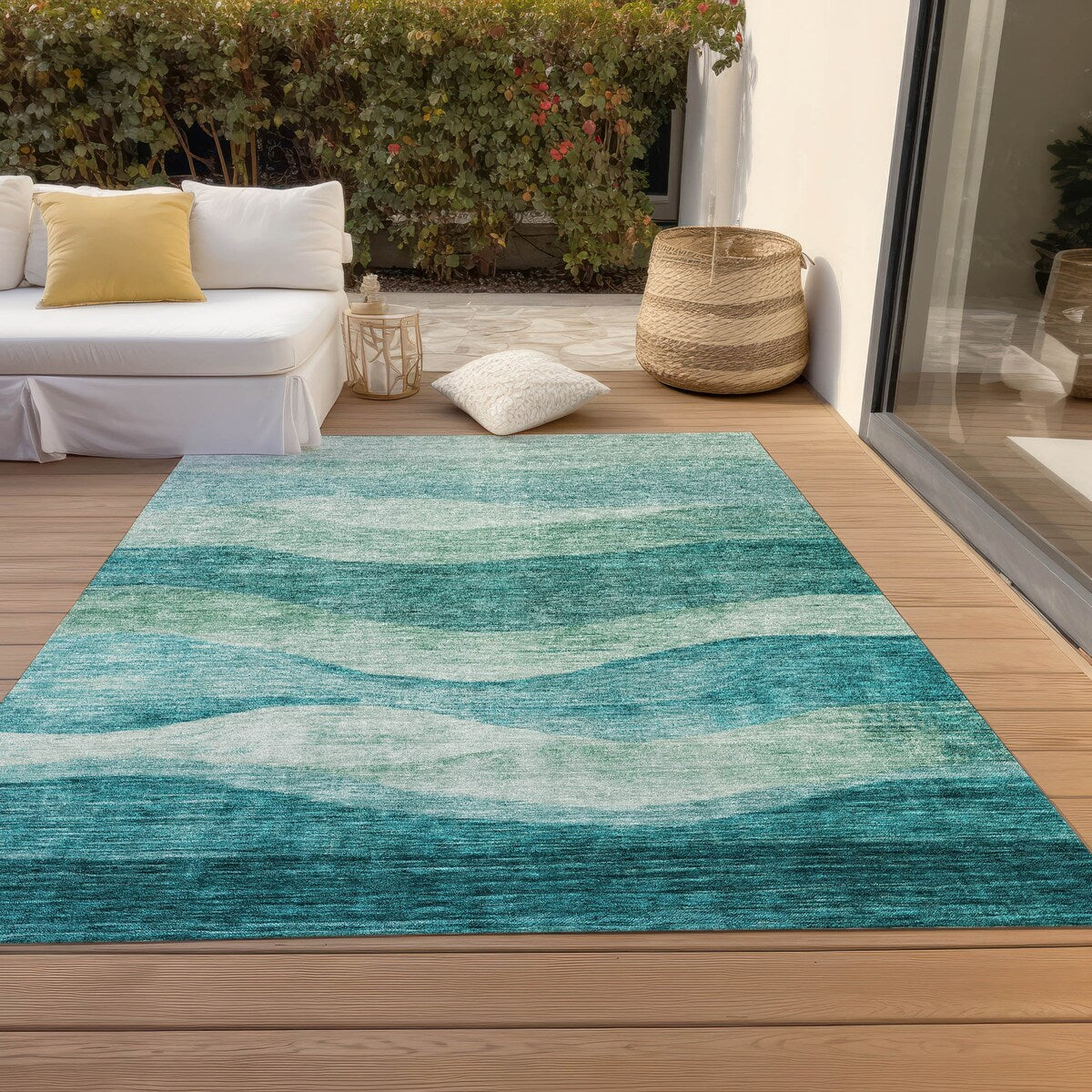 Tapis Chantille contemporain à vagues lavable en machine pour intérieur/extérieur