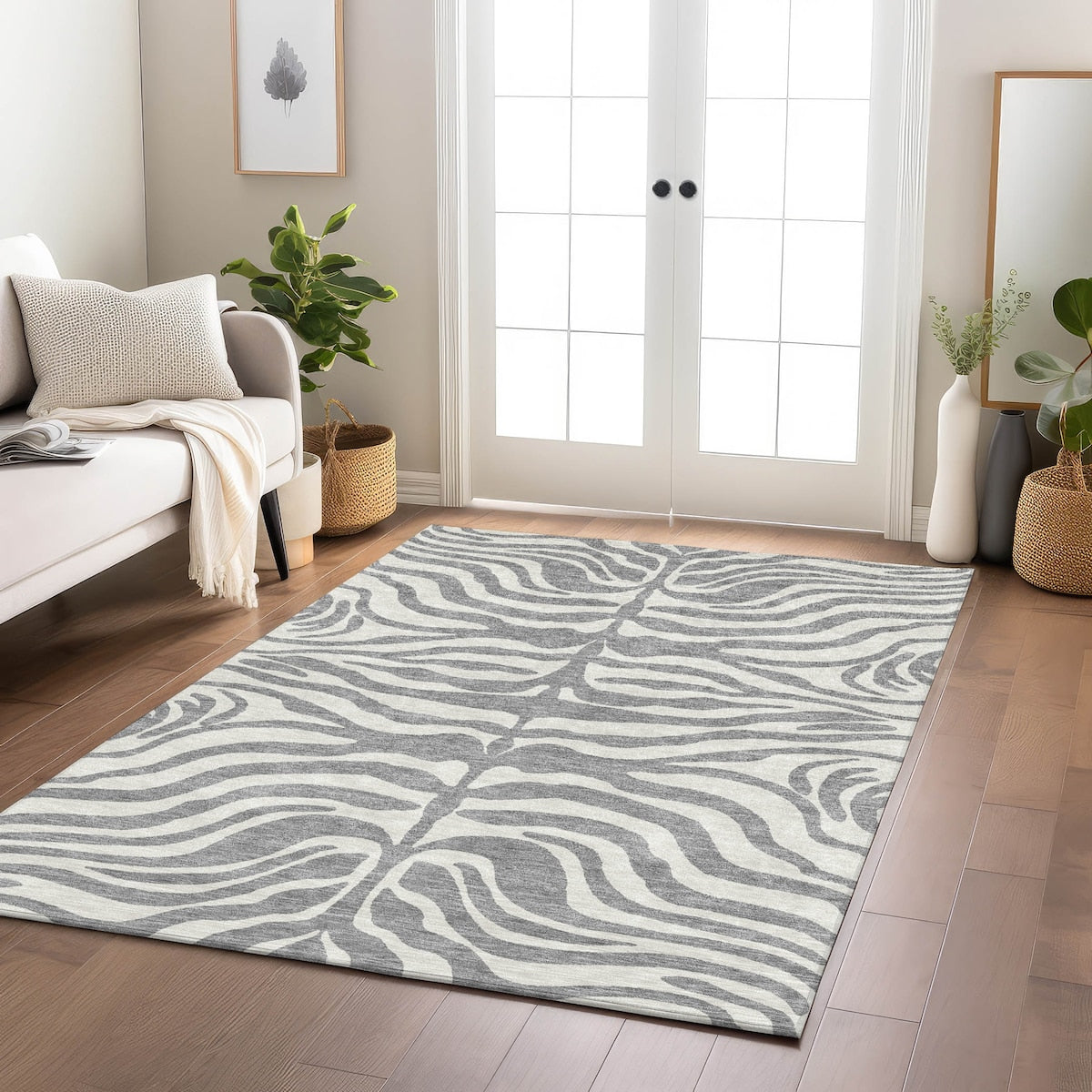 Tapis Chantille moderne à imprimé animal, lavable en machine, pour intérieur et extérieur