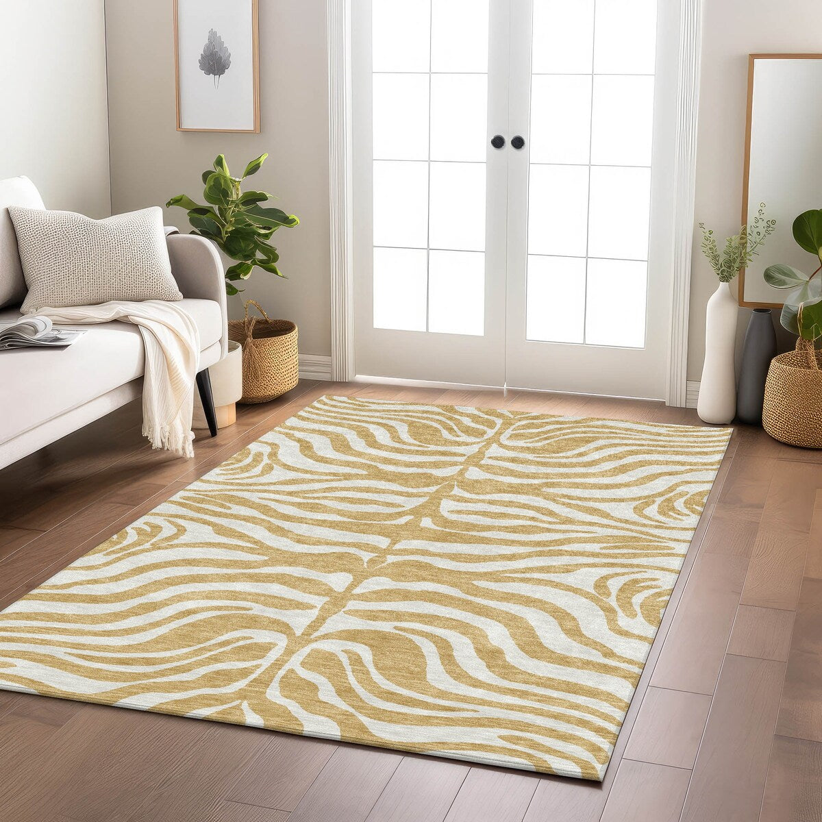 Tapis Chantille moderne à imprimé animal, lavable en machine, pour intérieur et extérieur