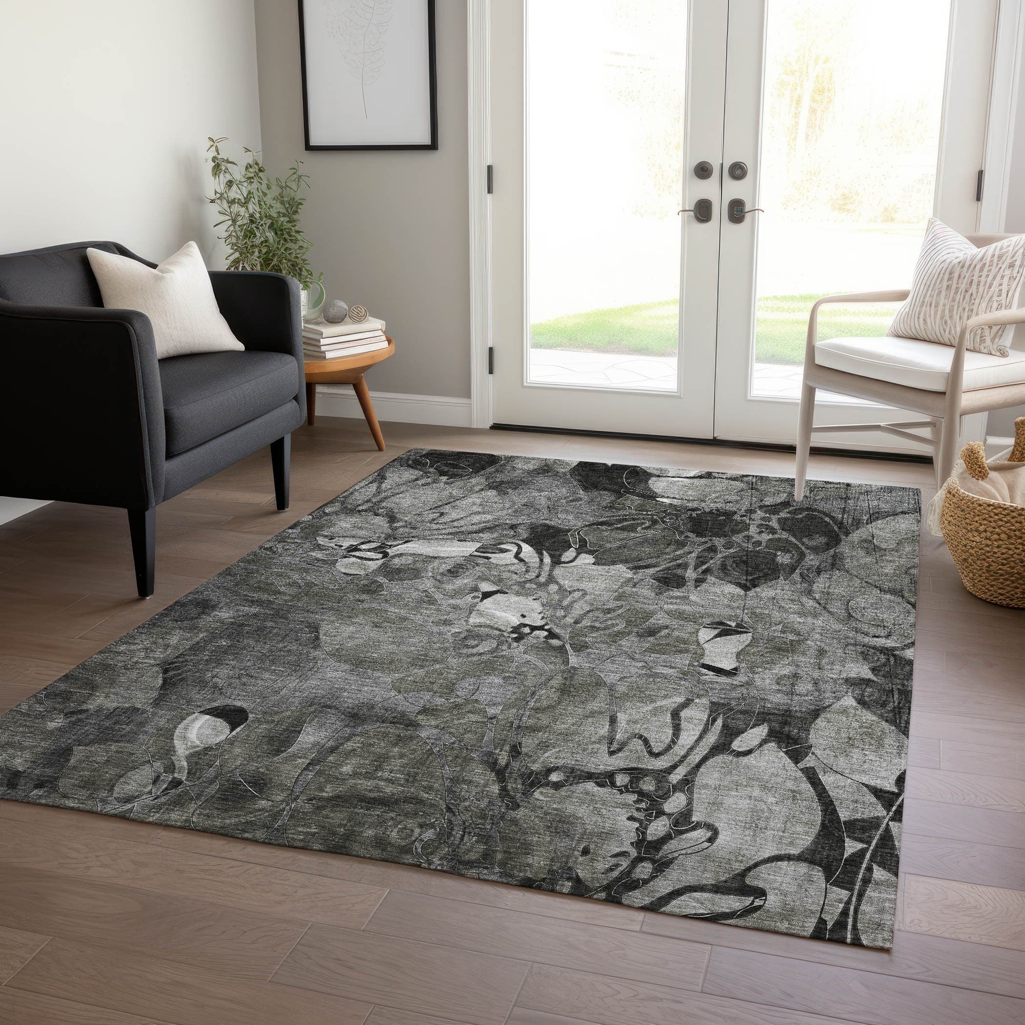 Tapis Chantille floral moderne lavable en machine pour intérieur/extérieur
