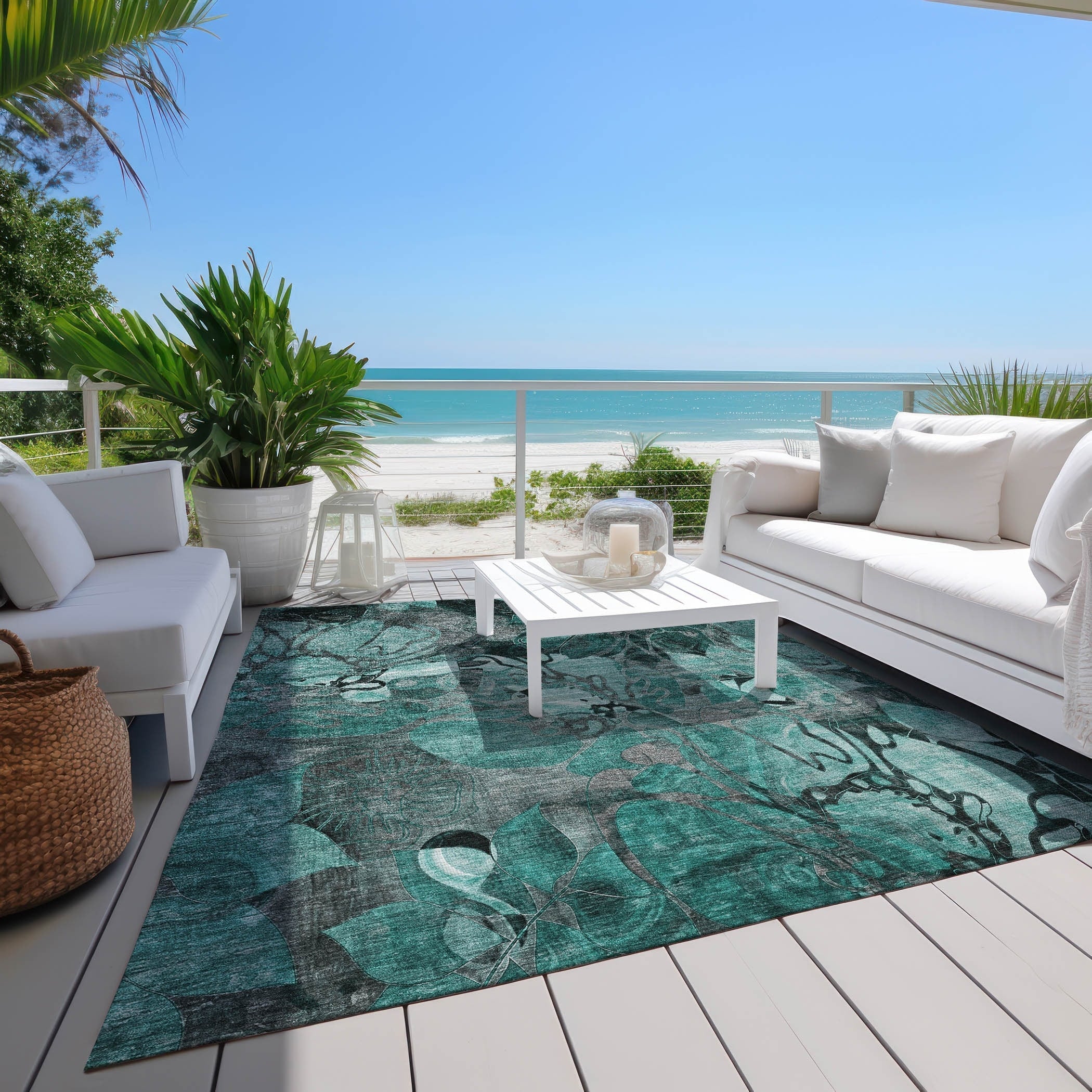 Tapis Chantille floral moderne lavable en machine pour intérieur/extérieur