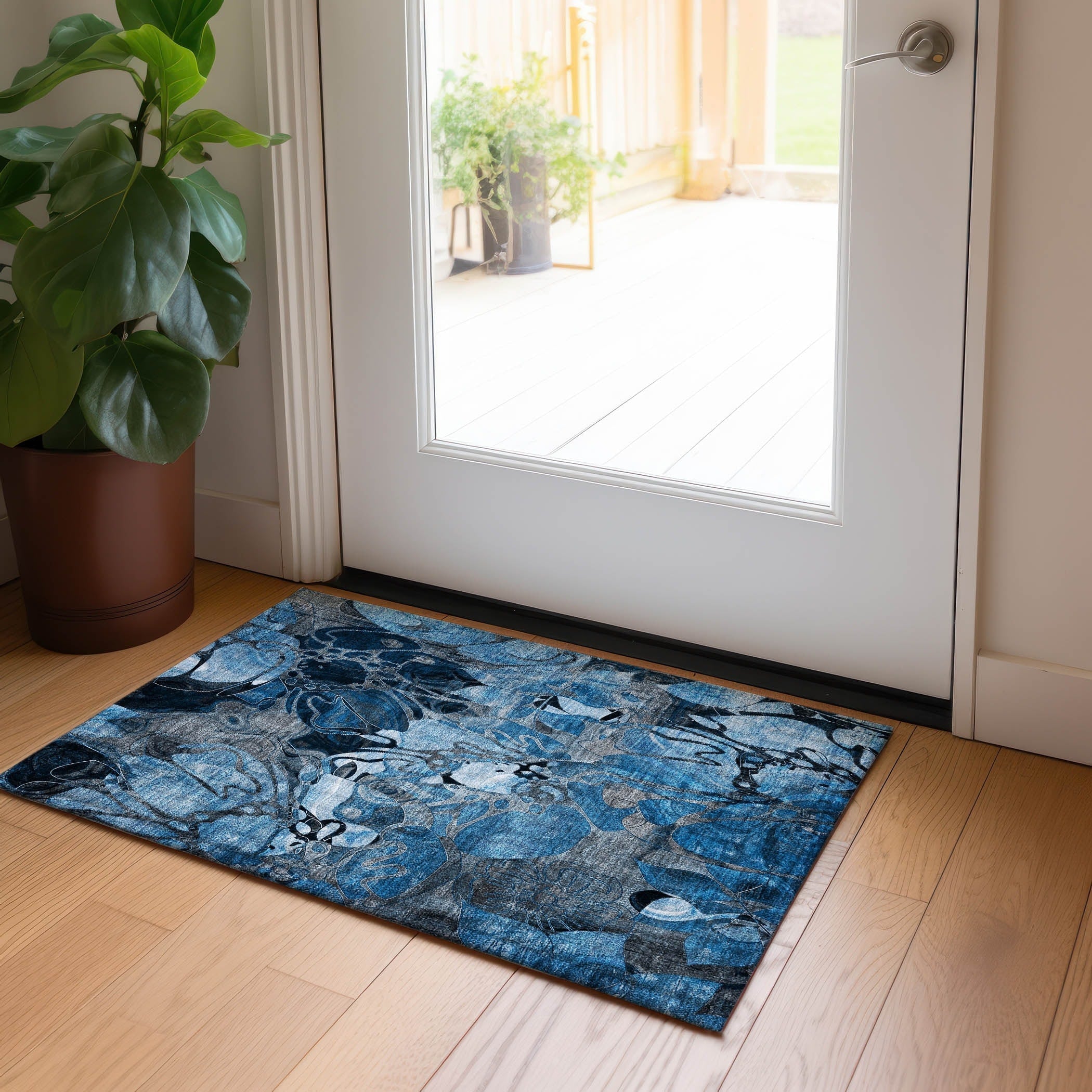 Tapis Chantille floral moderne lavable en machine pour intérieur/extérieur