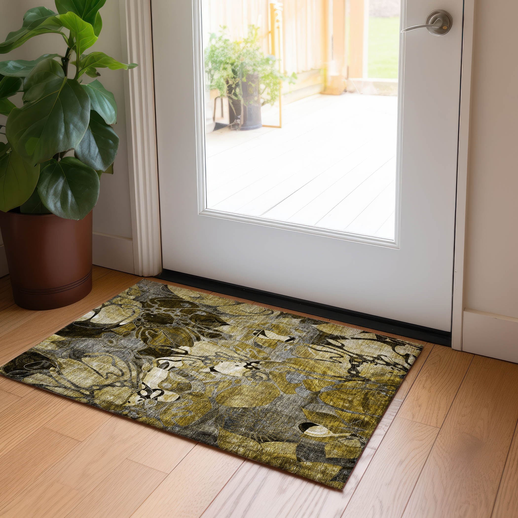 Tapis Chantille floral moderne lavable en machine pour intérieur/extérieur