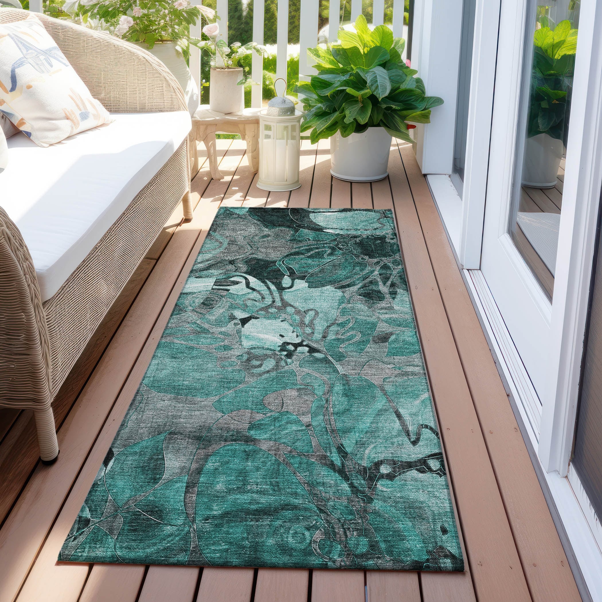 Tapis Chantille floral moderne lavable en machine pour intérieur/extérieur