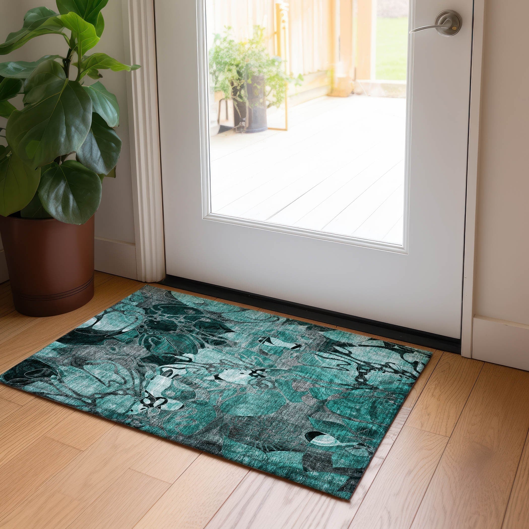 Tapis Chantille floral moderne lavable en machine pour intérieur/extérieur