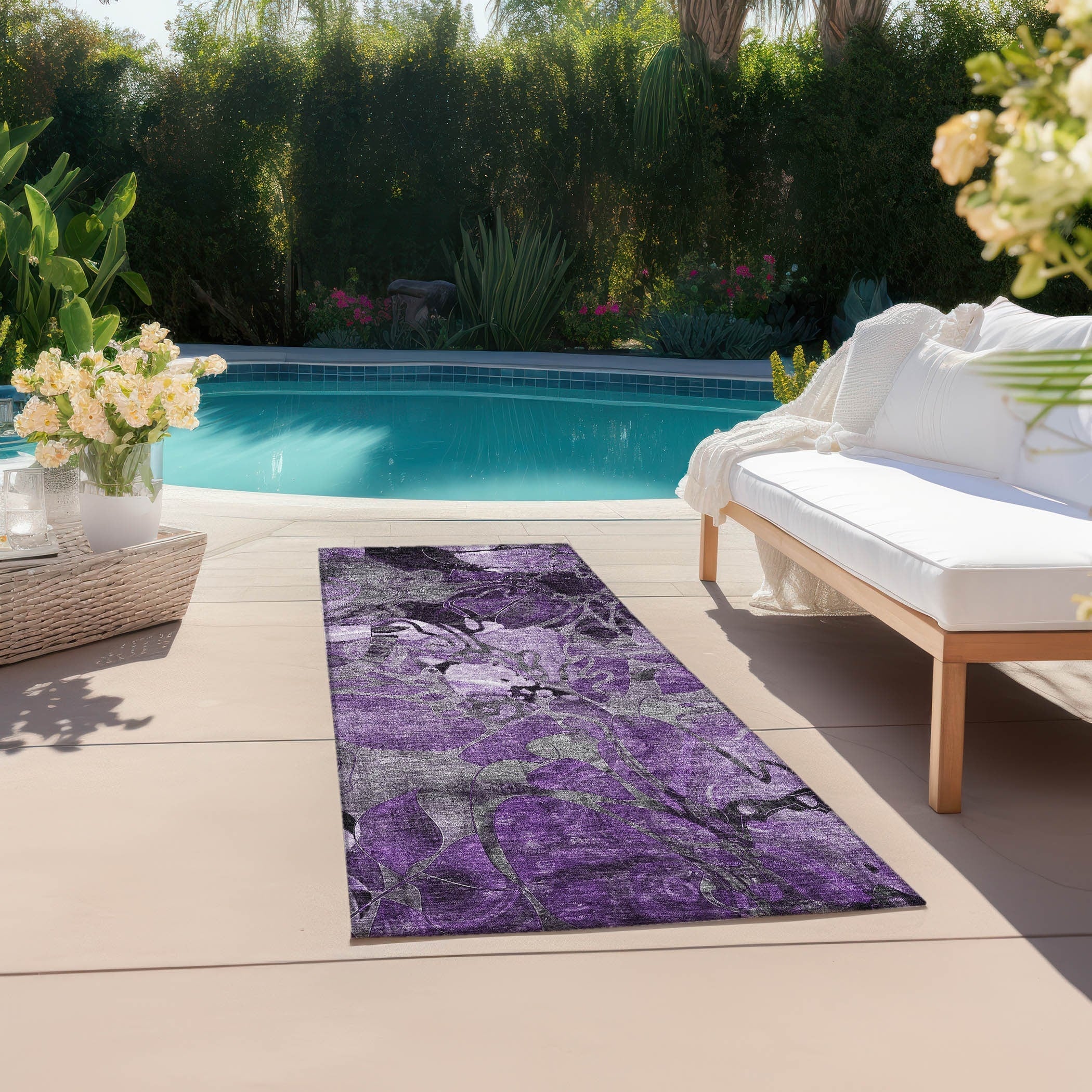 Tapis Chantille floral moderne lavable en machine pour intérieur/extérieur