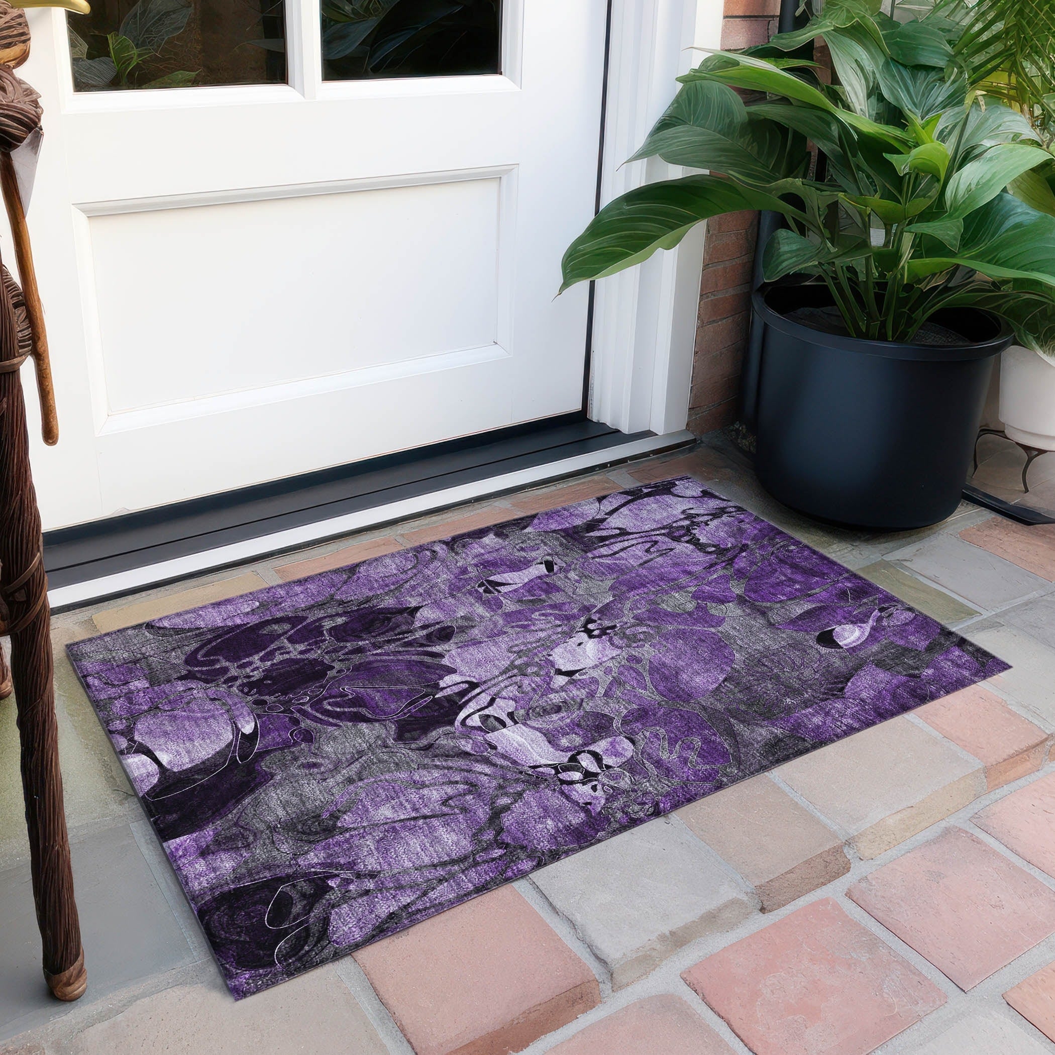Tapis Chantille floral moderne lavable en machine pour intérieur/extérieur