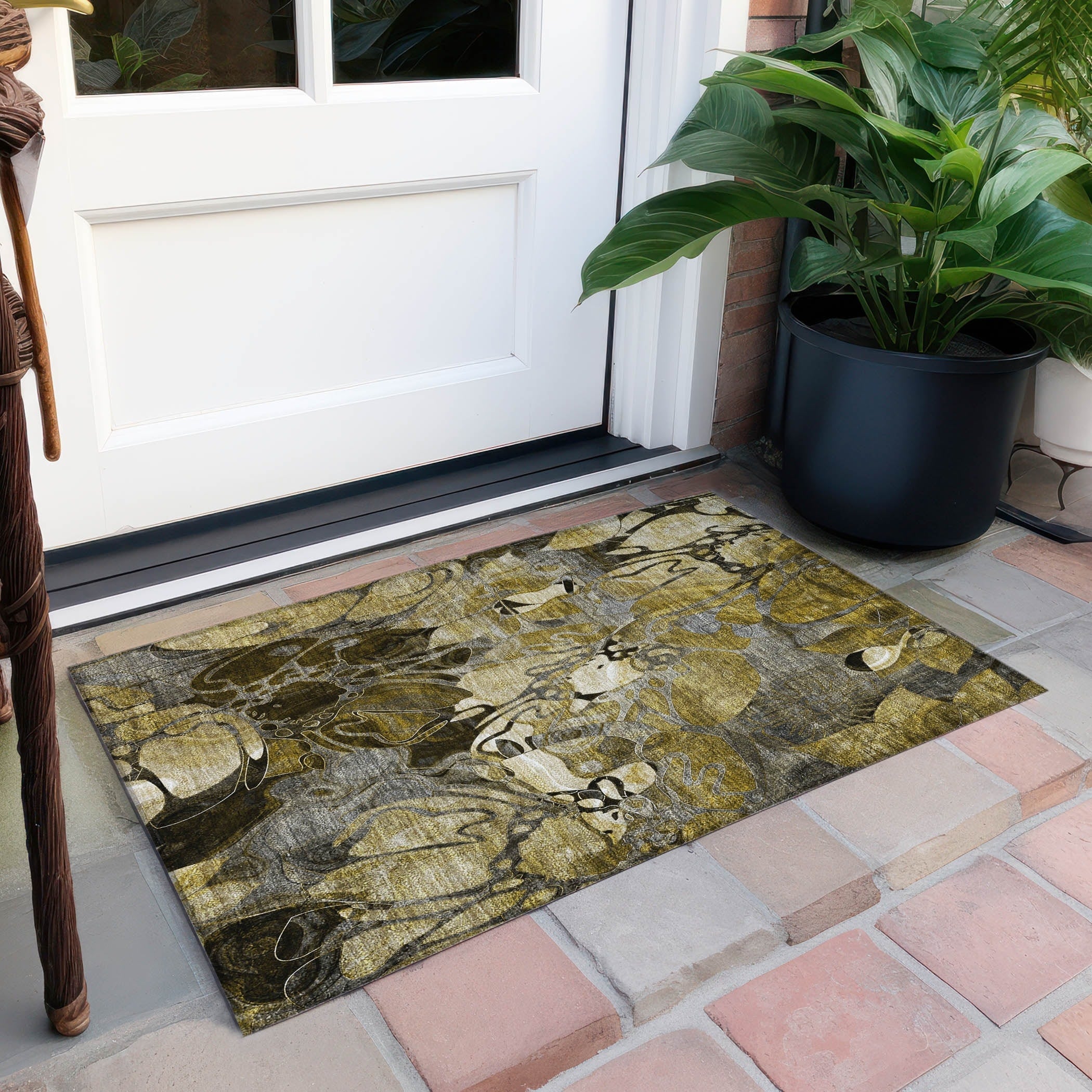 Tapis Chantille floral moderne lavable en machine pour intérieur/extérieur