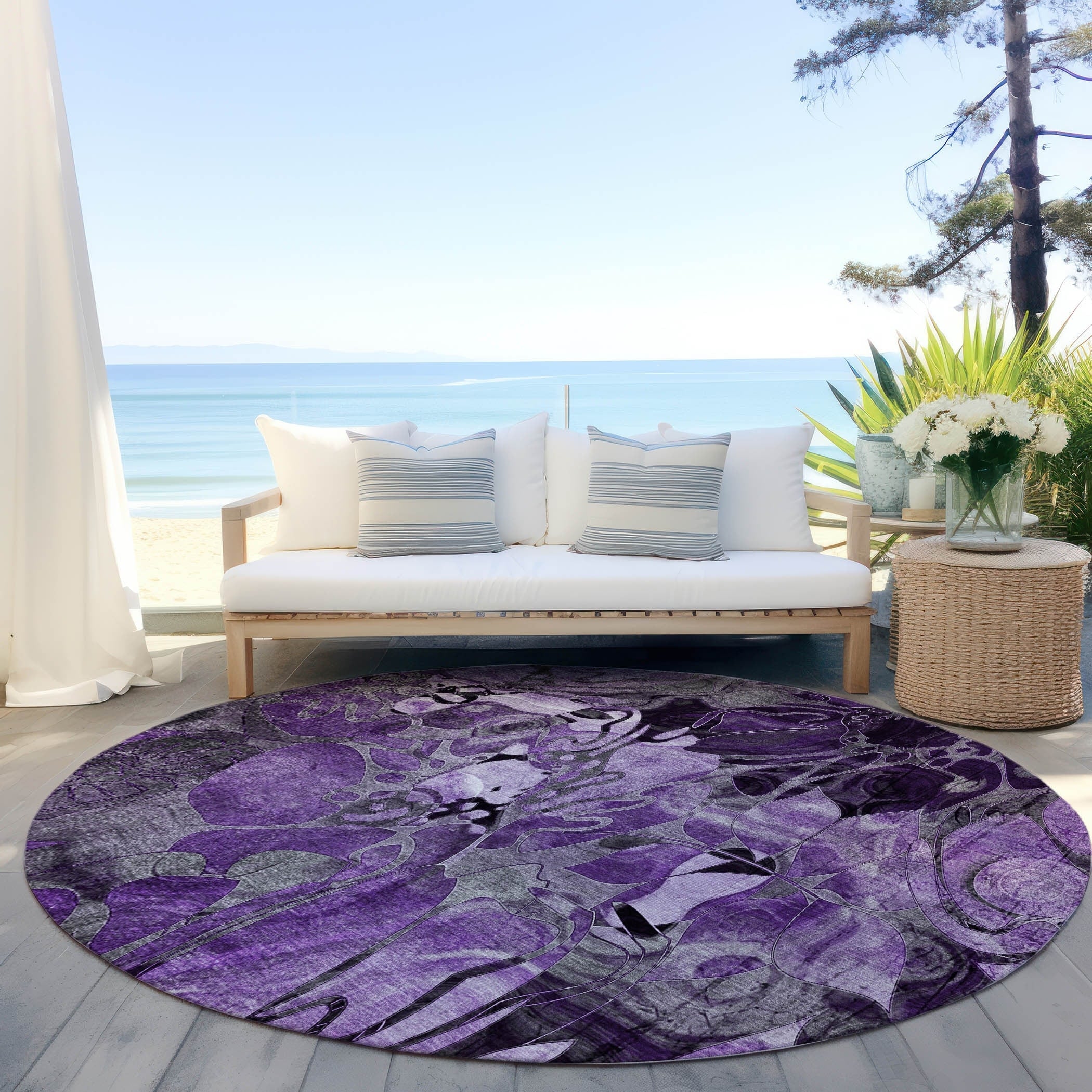 Tapis Chantille floral moderne lavable en machine pour intérieur/extérieur