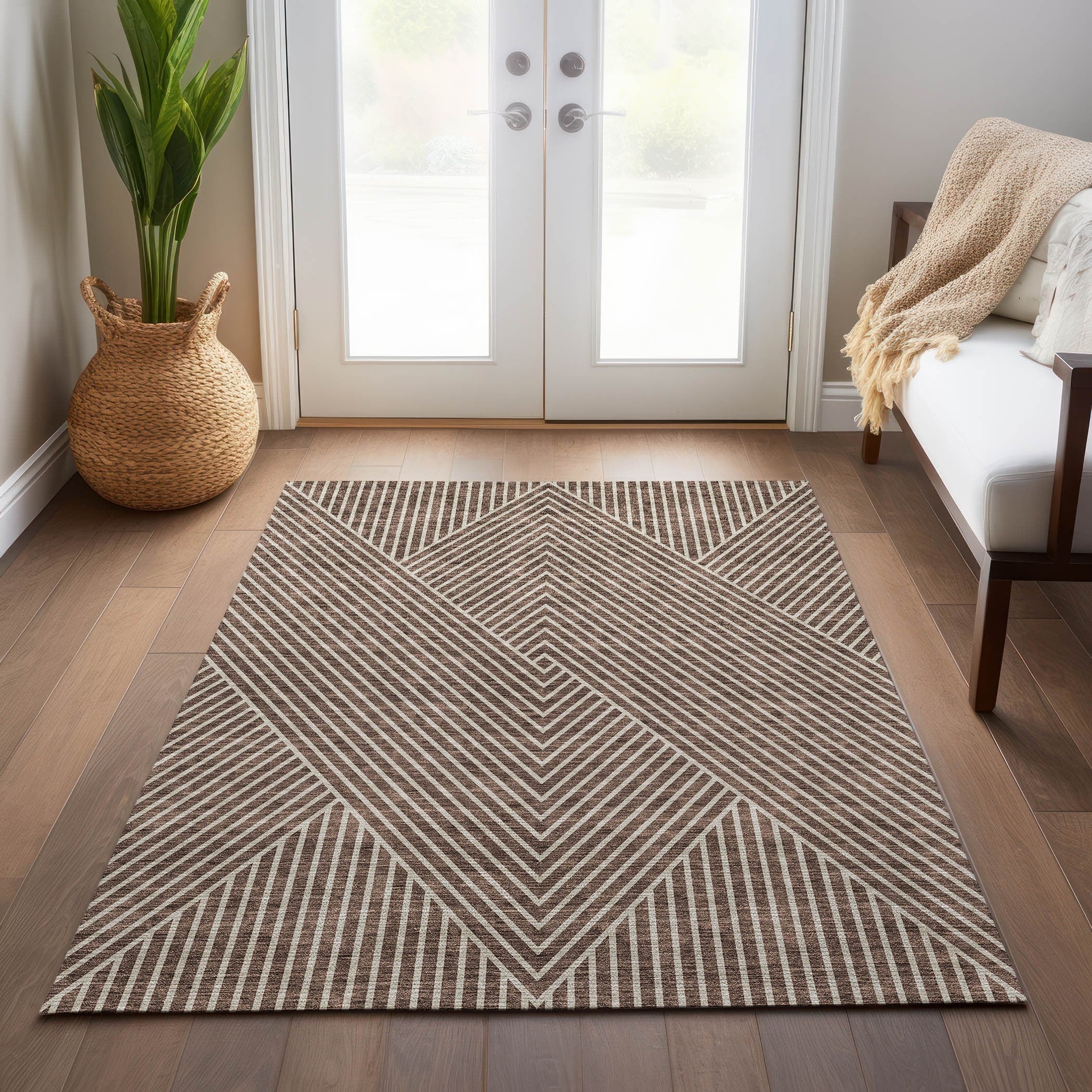 Tapis moderne Geo Chantille lavable en machine pour intérieur/extérieur