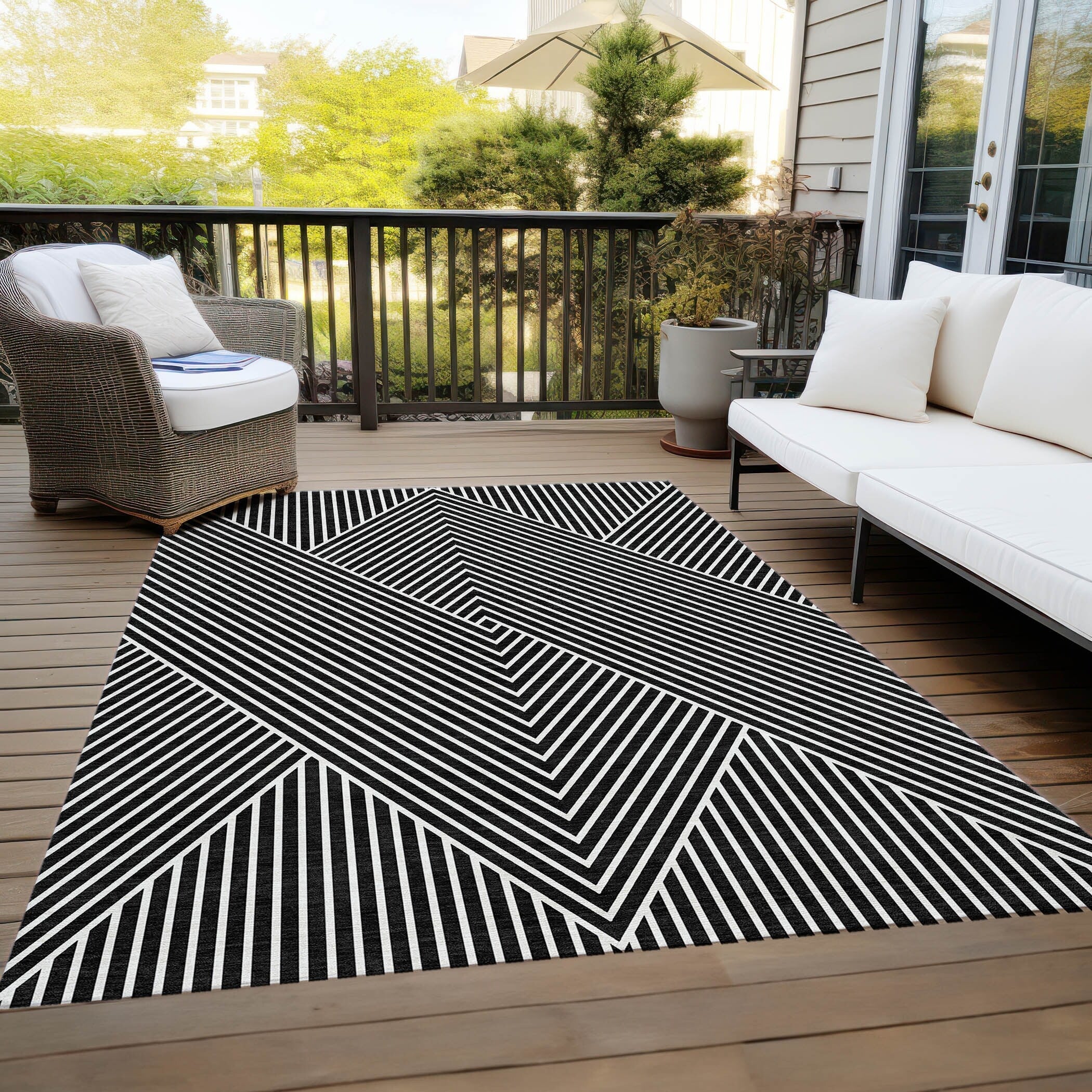 Tapis moderne Geo Chantille lavable en machine pour intérieur/extérieur