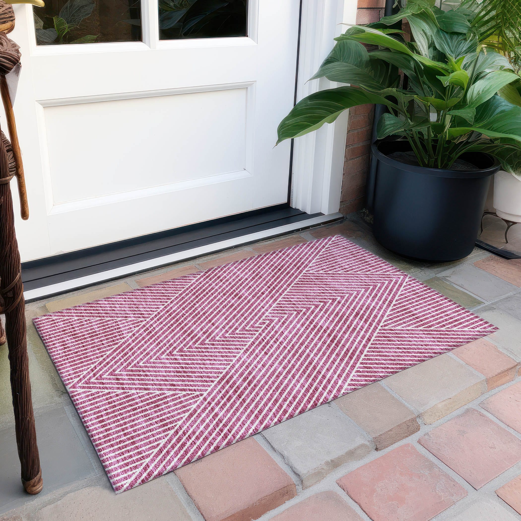 Tapis moderne Geo Chantille lavable en machine pour intérieur/extérieur