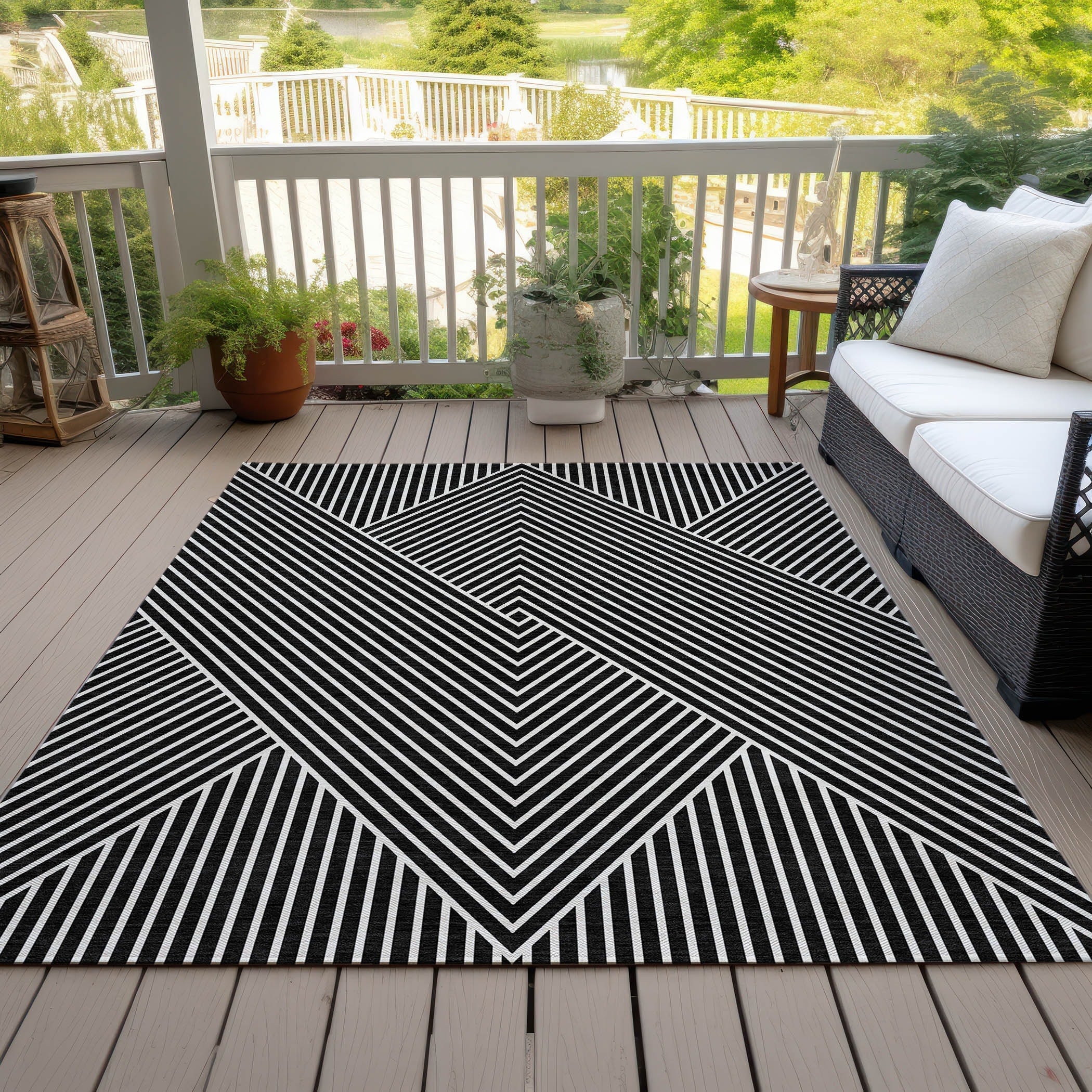 Tapis moderne Geo Chantille lavable en machine pour intérieur/extérieur