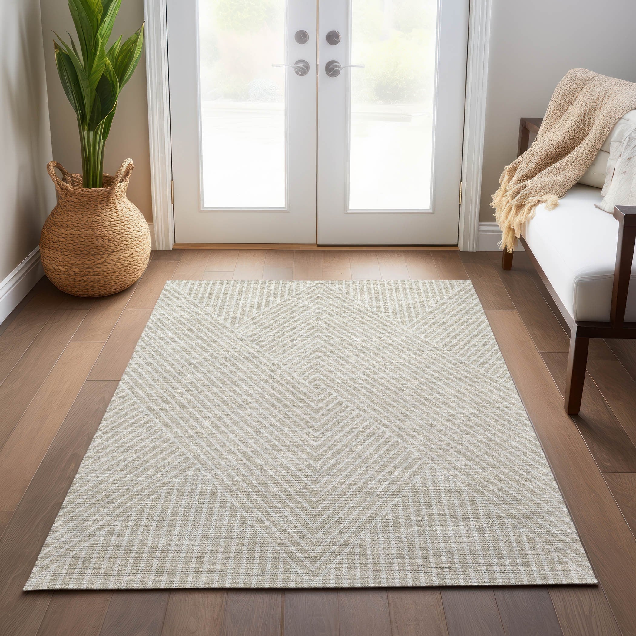 Tapis moderne Geo Chantille lavable en machine pour intérieur/extérieur