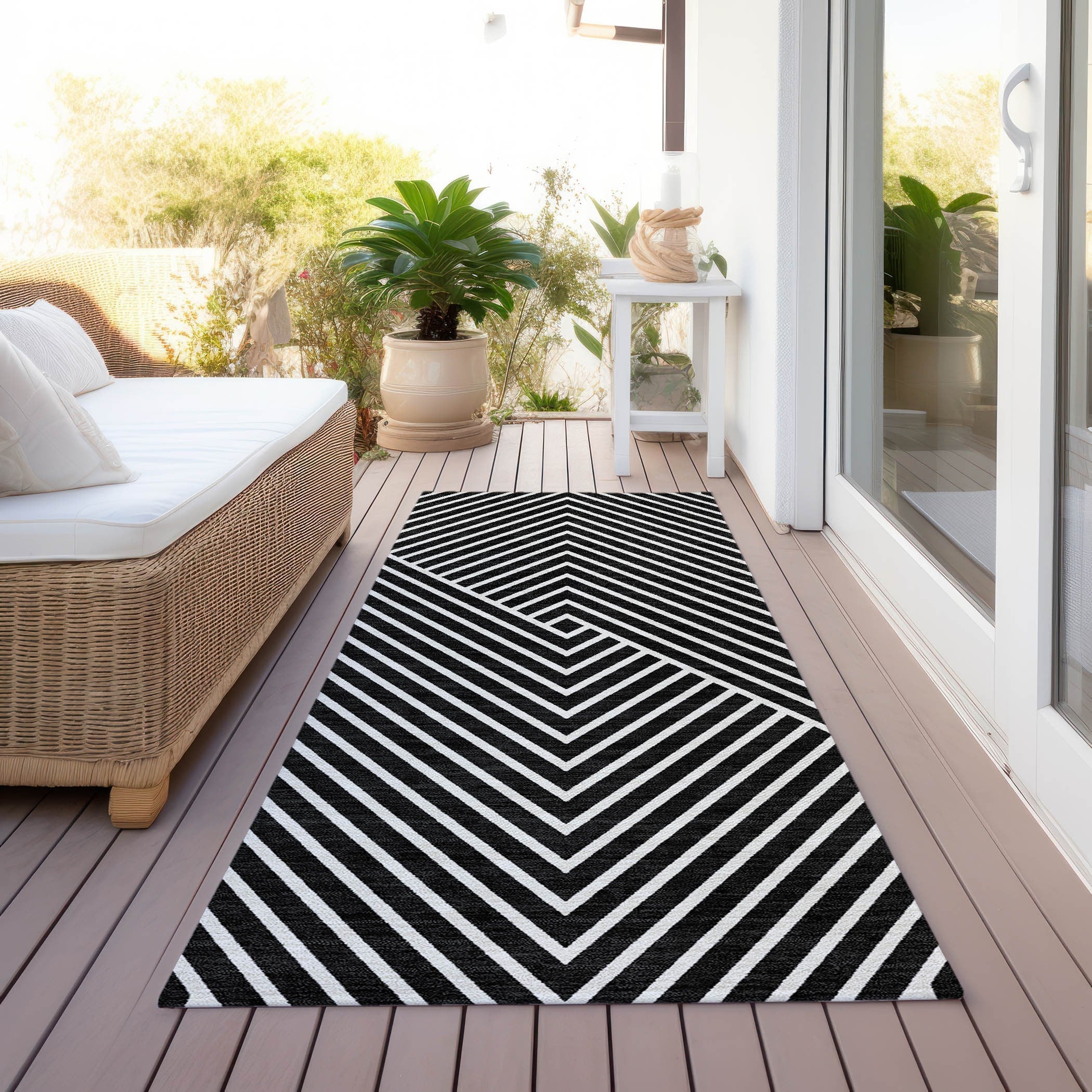 Tapis moderne Geo Chantille lavable en machine pour intérieur/extérieur