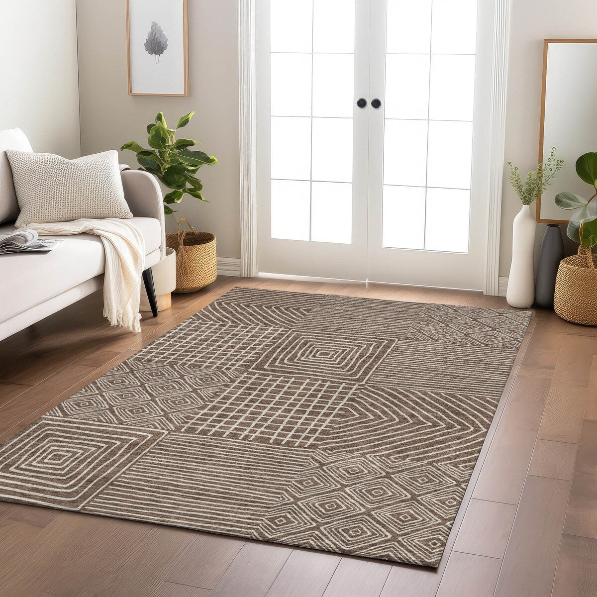 Tapis Chantille moderne en mosaïque lavable en machine pour intérieur/extérieur