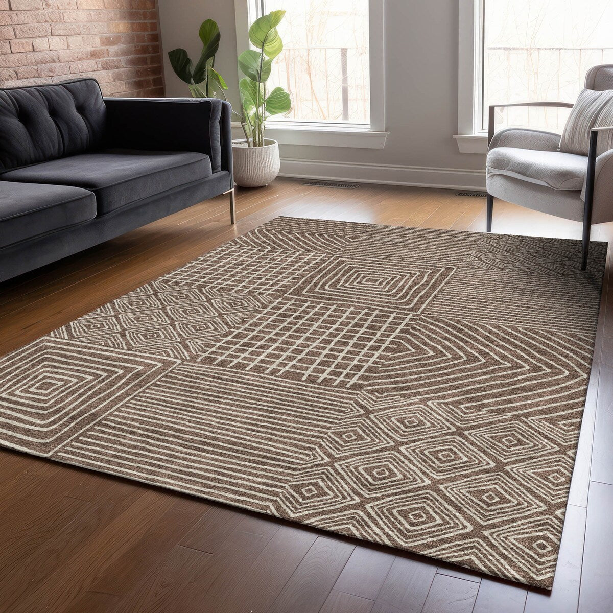 Tapis Chantille moderne en mosaïque lavable en machine pour intérieur/extérieur