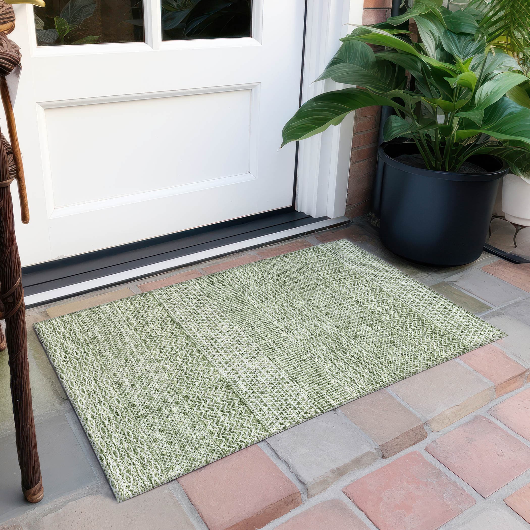 Tapis Chantille moderne à rayures lavable en machine pour intérieur/extérieur