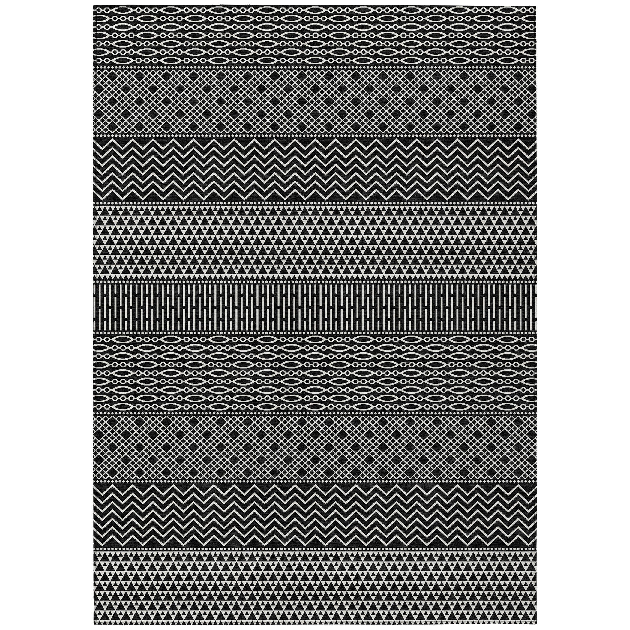 Tapis Chantille moderne à rayures lavable en machine pour intérieur/extérieur