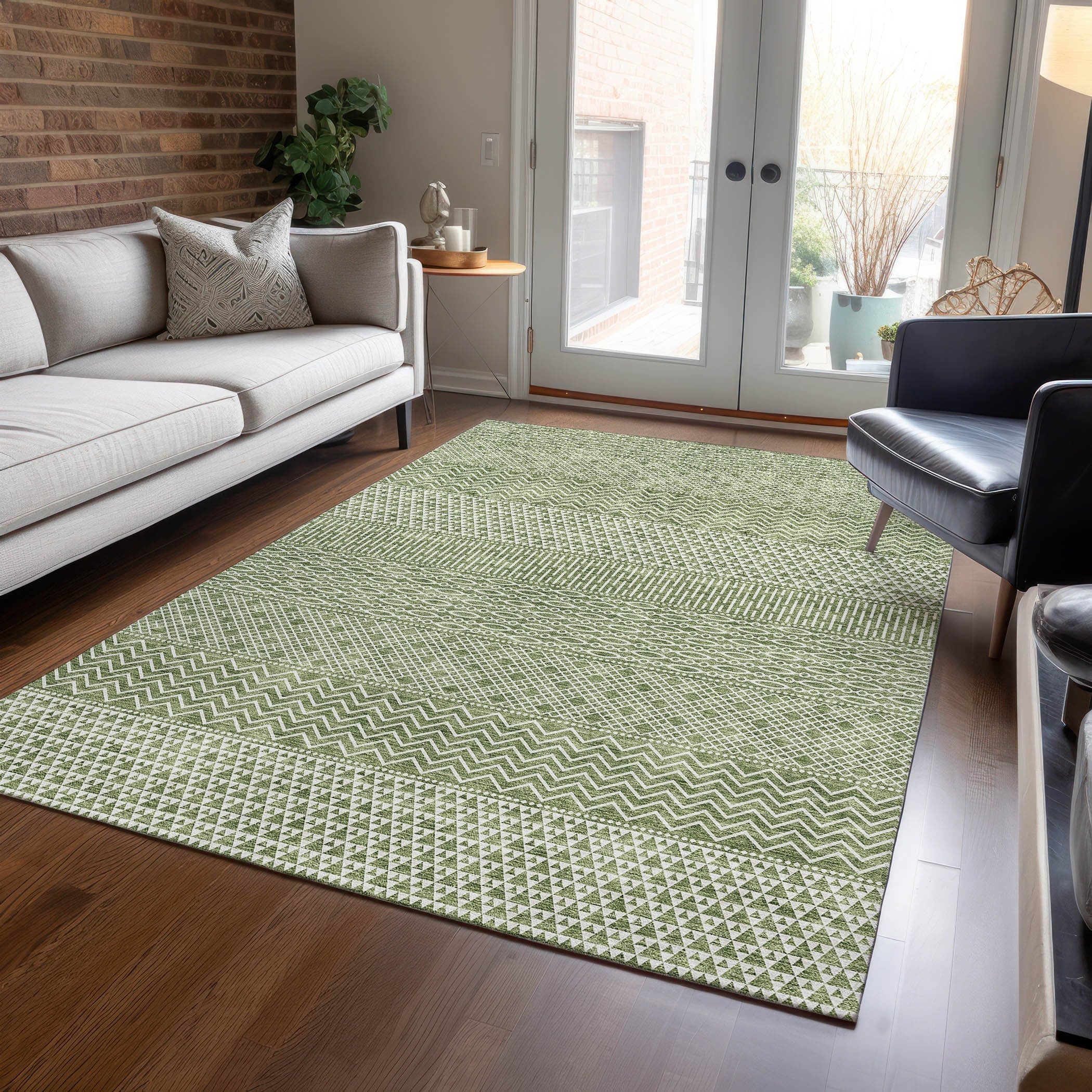 Tapis Chantille moderne à rayures lavable en machine pour intérieur/extérieur