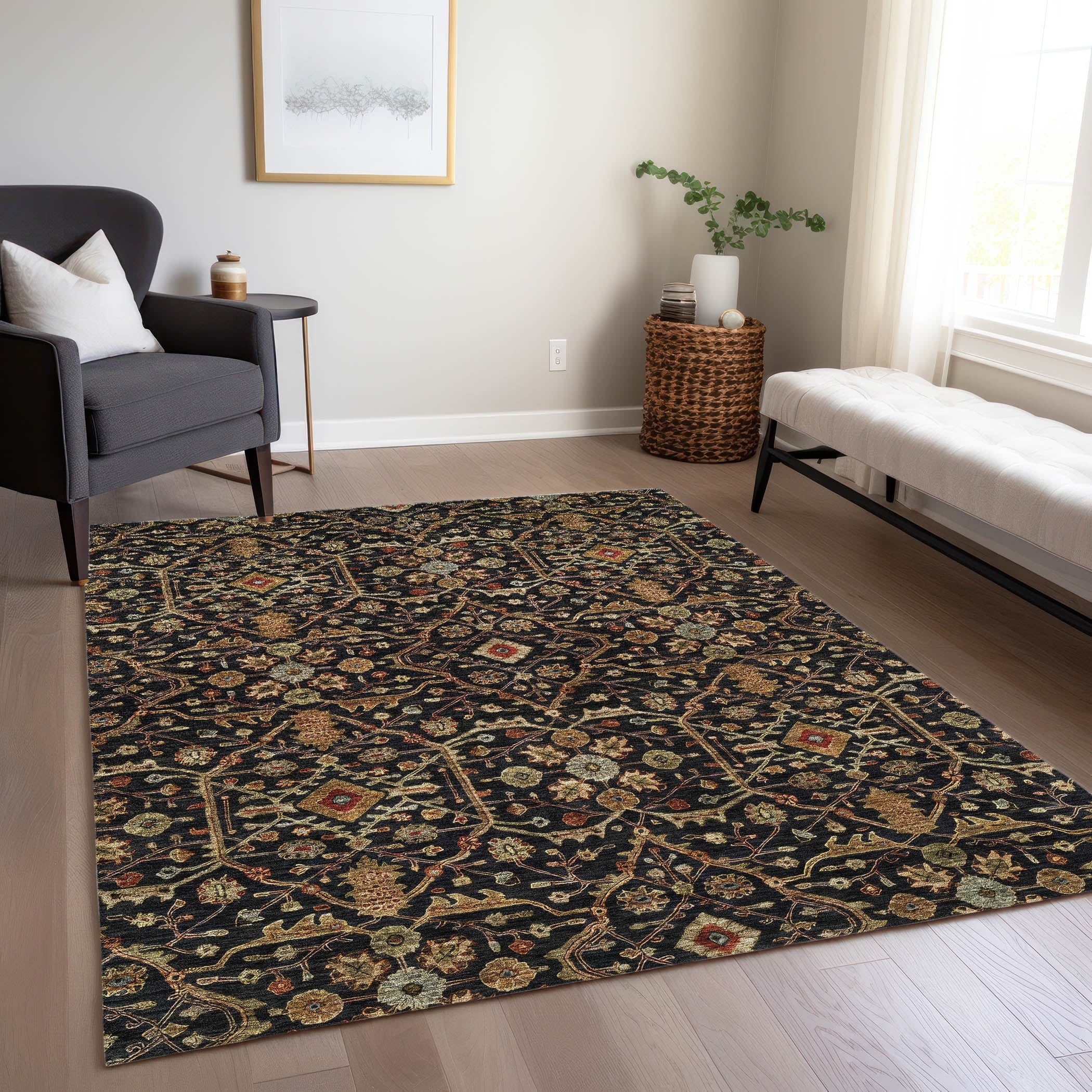 Tapis persan traditionnel Chantille lavable en machine pour intérieur/extérieur