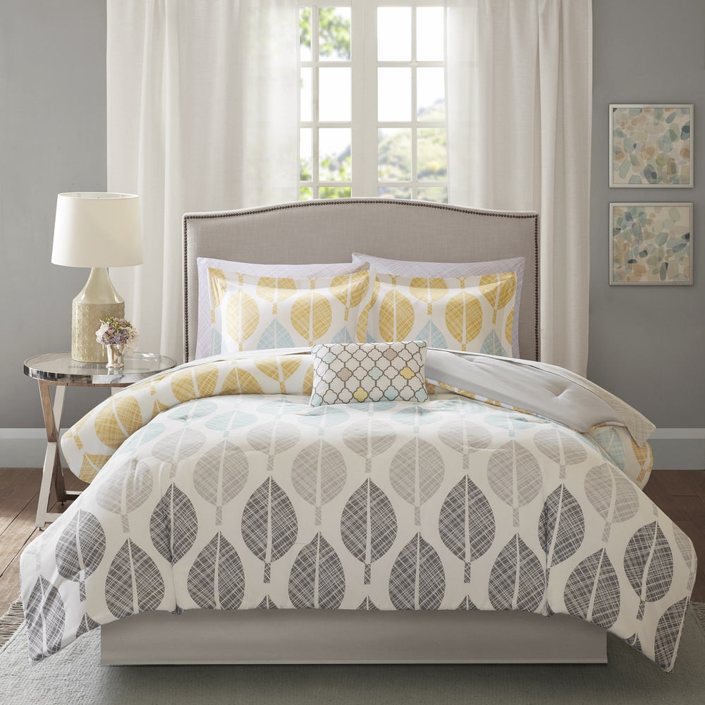 Madison Park Essentials Pelham Bay Parure de lit 9 pièces jaune/aqua avec draps en coton