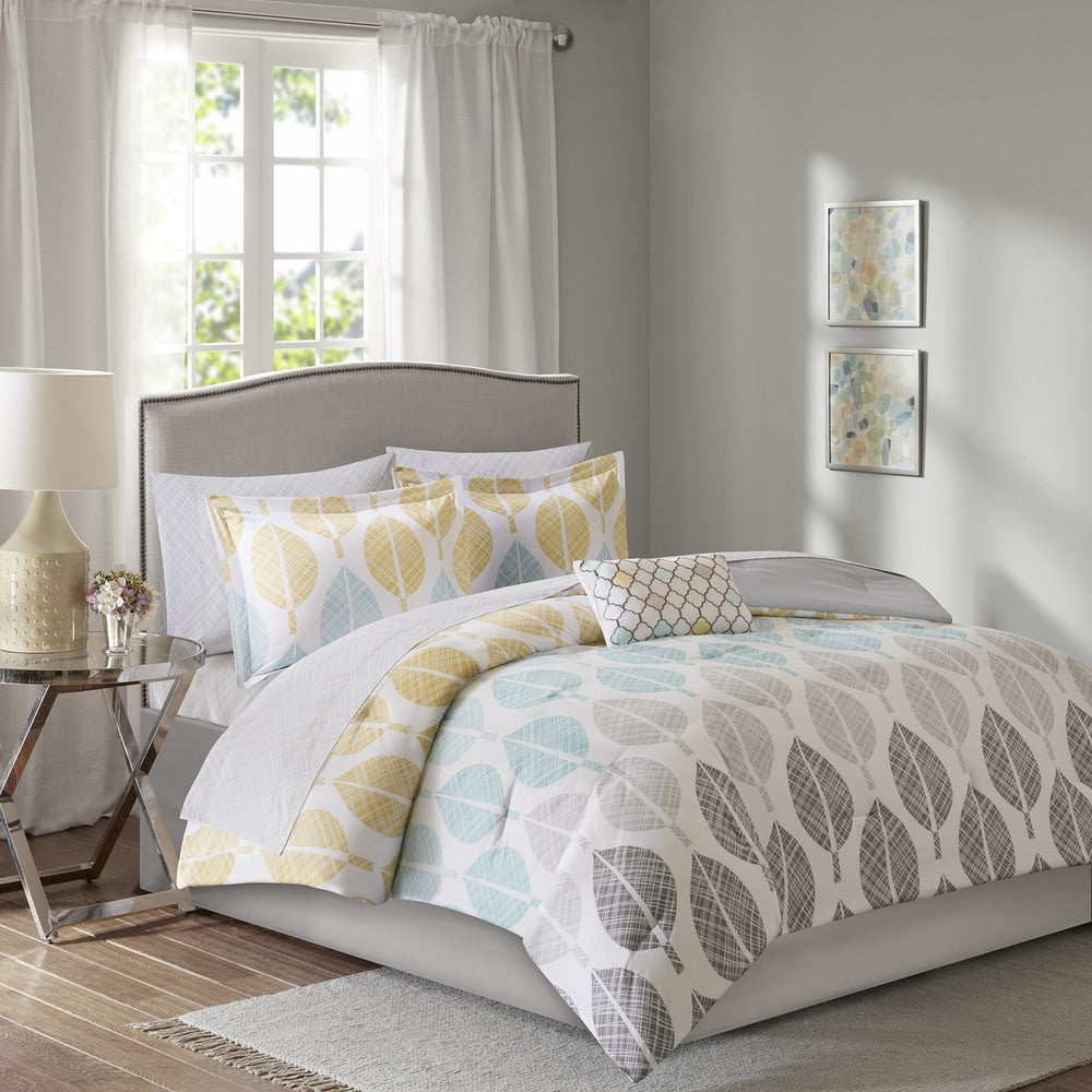 Madison Park Essentials Pelham Bay Parure de lit 9 pièces jaune/aqua avec draps en coton